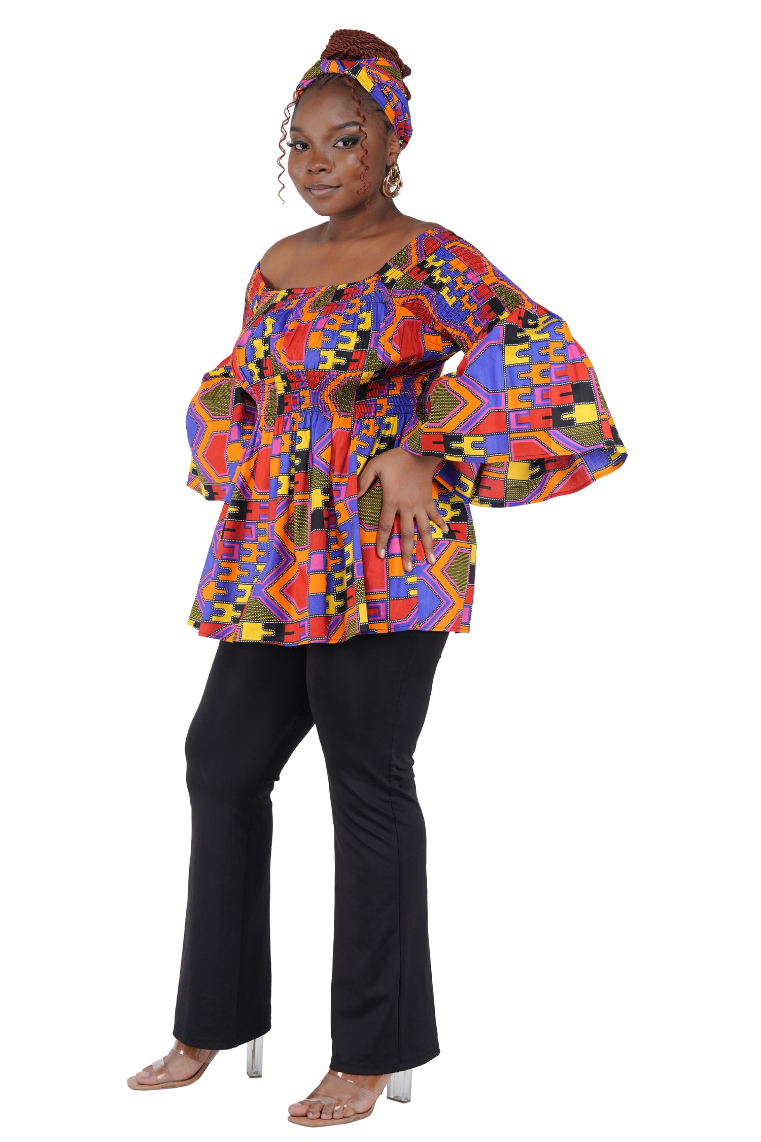 African Smocked Peplum Blouse–One Size,3/4 Sleeve,Ankara Top,Same Day Shipping