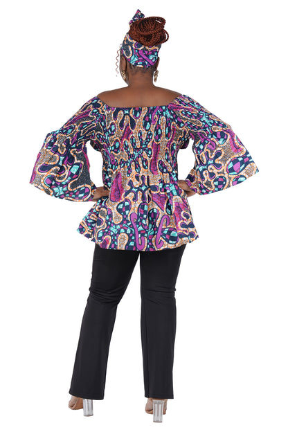 African Smocked Peplum Blouse–One Size,3/4 Sleeve,Ankara Top,Same Day Shipping