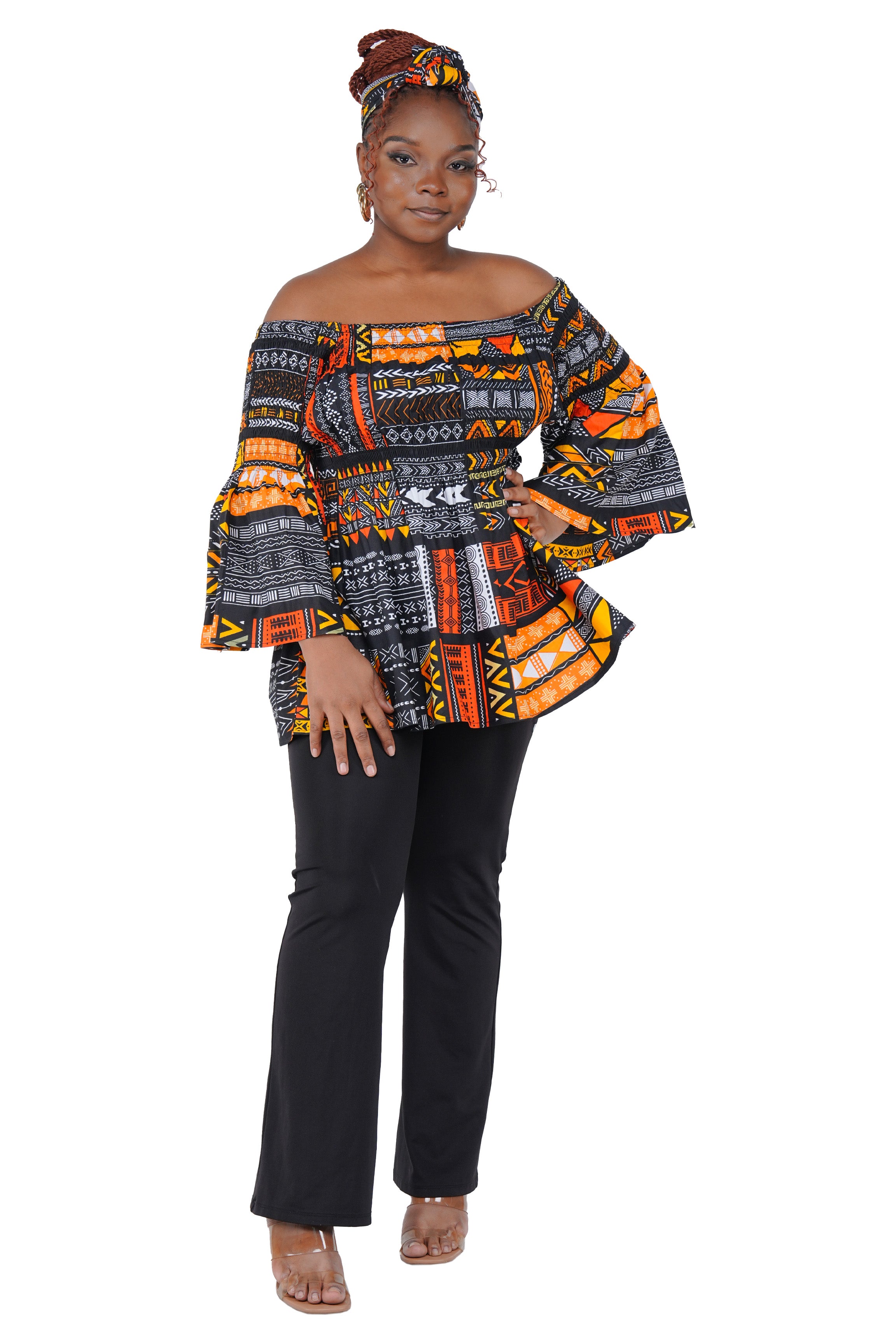 African Smocked Peplum Blouse–One Size,3/4 Sleeve,Ankara Top,Same Day Shipping