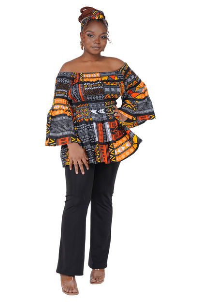 African Smocked Peplum Blouse–One Size,3/4 Sleeve,Ankara Top,Same Day Shipping