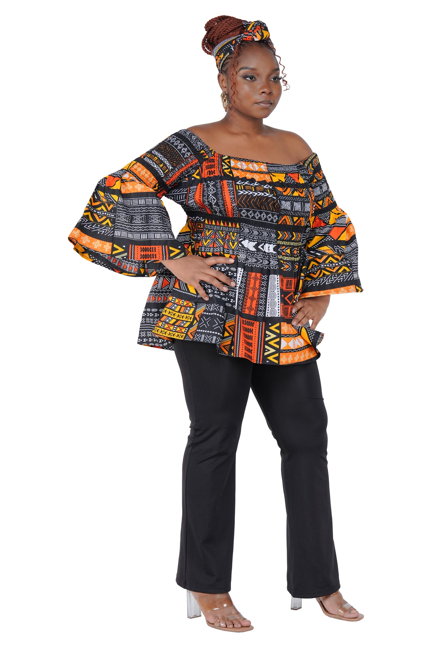 African Smocked Peplum Blouse–One Size,3/4 Sleeve,Ankara Top,Same Day Shipping
