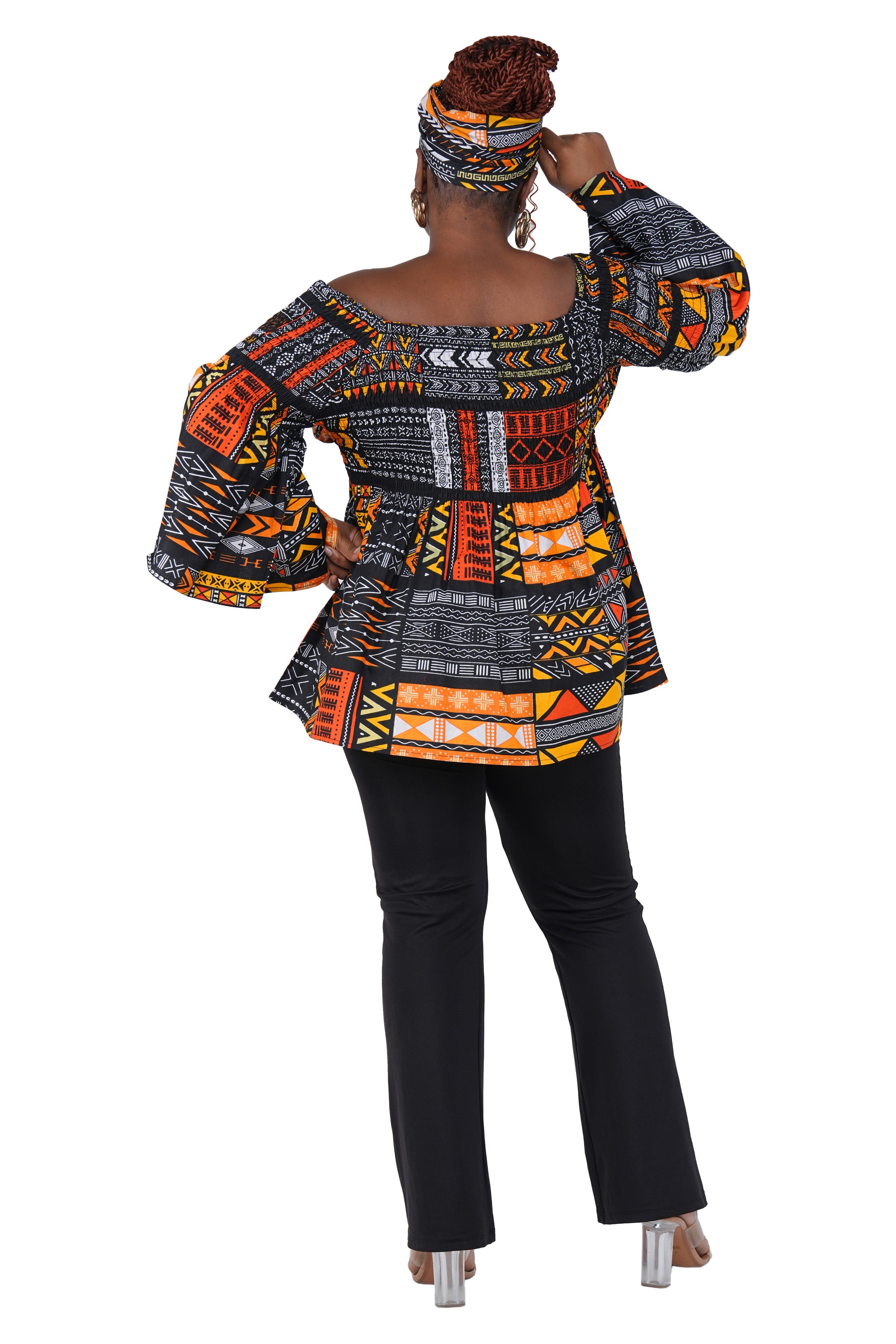 African Smocked Peplum Blouse–One Size,3/4 Sleeve,Ankara Top,Same Day Shipping