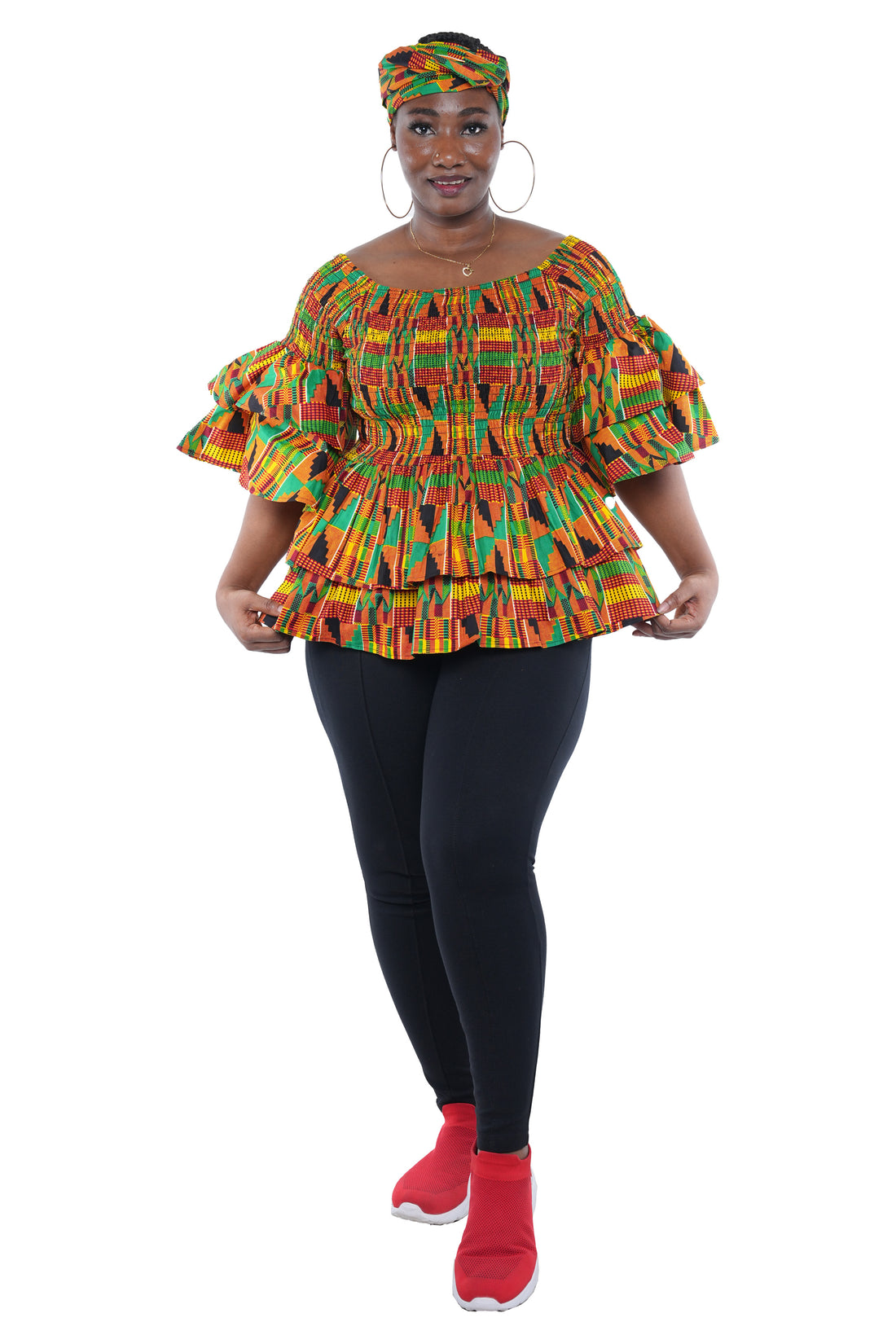 African Smocked Off Shoulder Blouse, Dashiki Afrocentric Attire, 100% Cotton