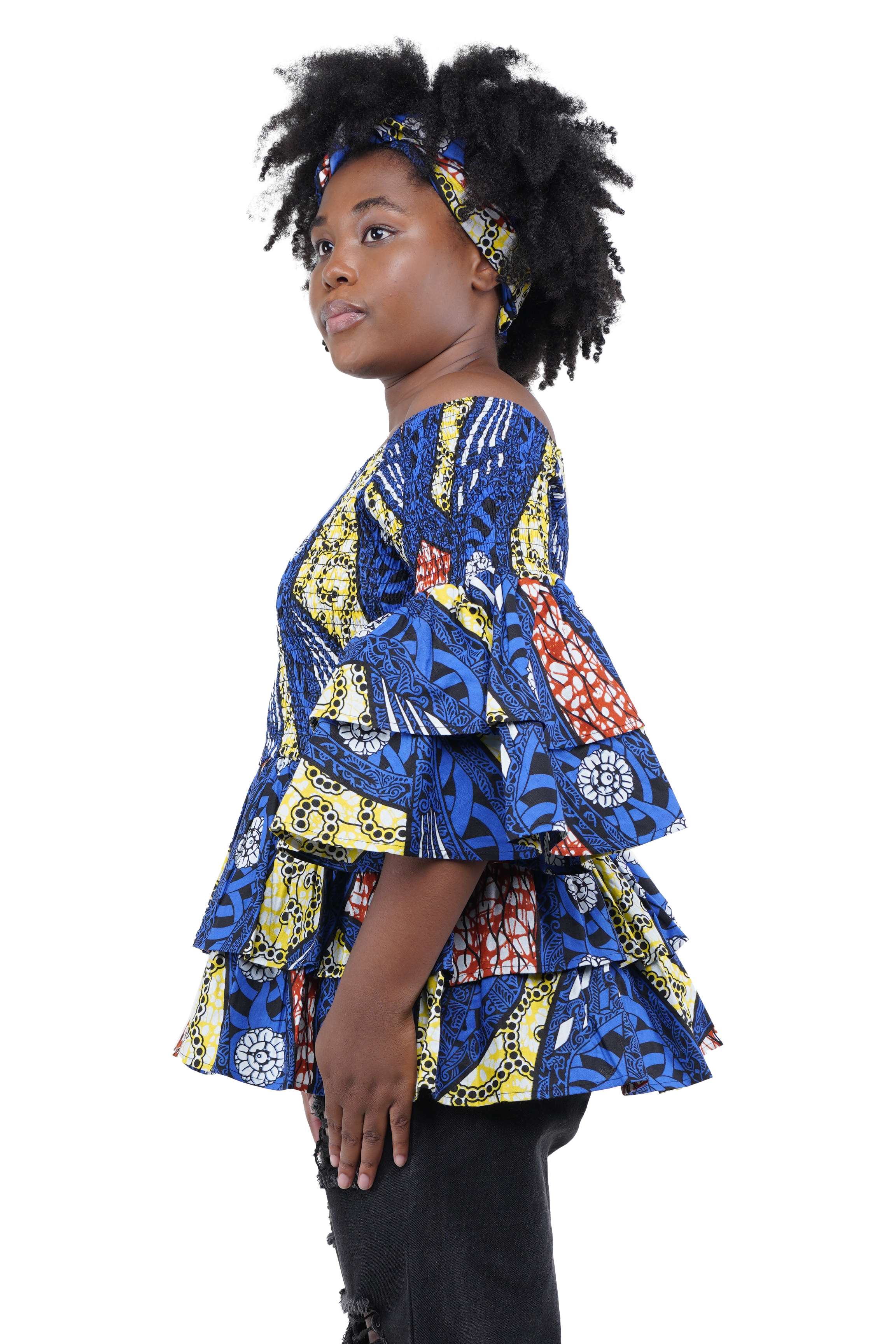 African Smocked Off Shoulder Blouse, Dashiki Afrocentric Attire, 100% Cotton
