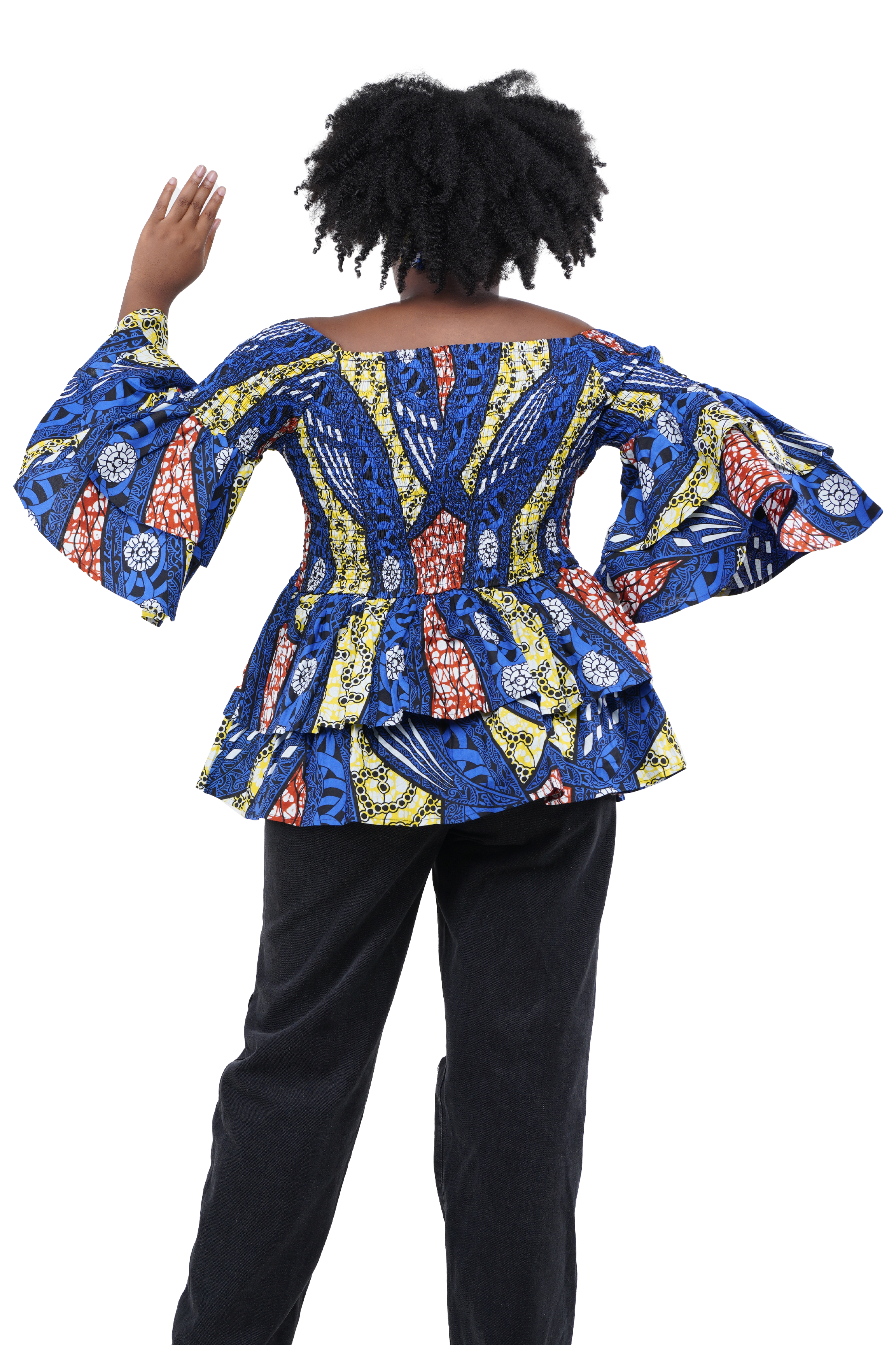 African Smocked Off Shoulder Blouse, Dashiki Afrocentric Attire, 100% Cotton