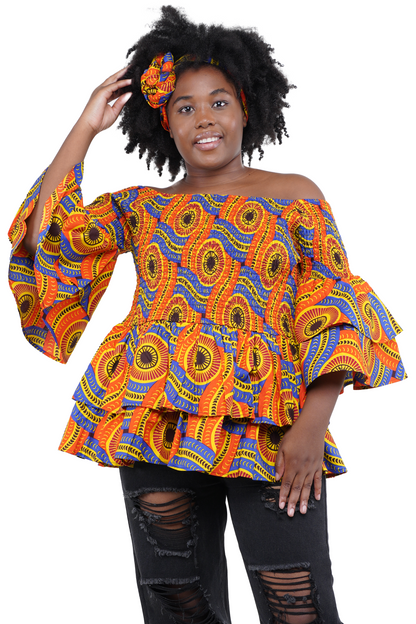 African Smocked Off Shoulder Blouse, Dashiki Afrocentric Attire, 100% Cotton