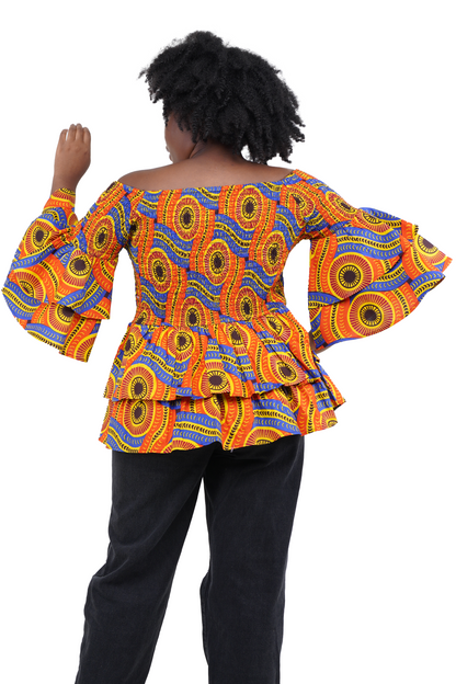African Smocked Off Shoulder Blouse, Dashiki Afrocentric Attire, 100% Cotton