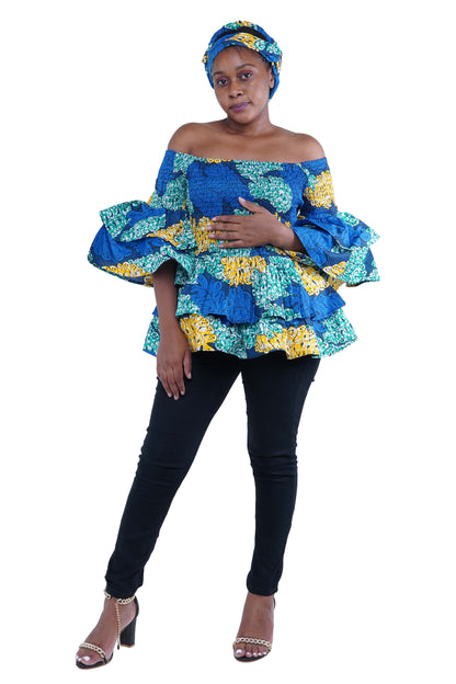 African Smocked Off Shoulder Blouse, Dashiki Afrocentric Attire, 100% Cotton