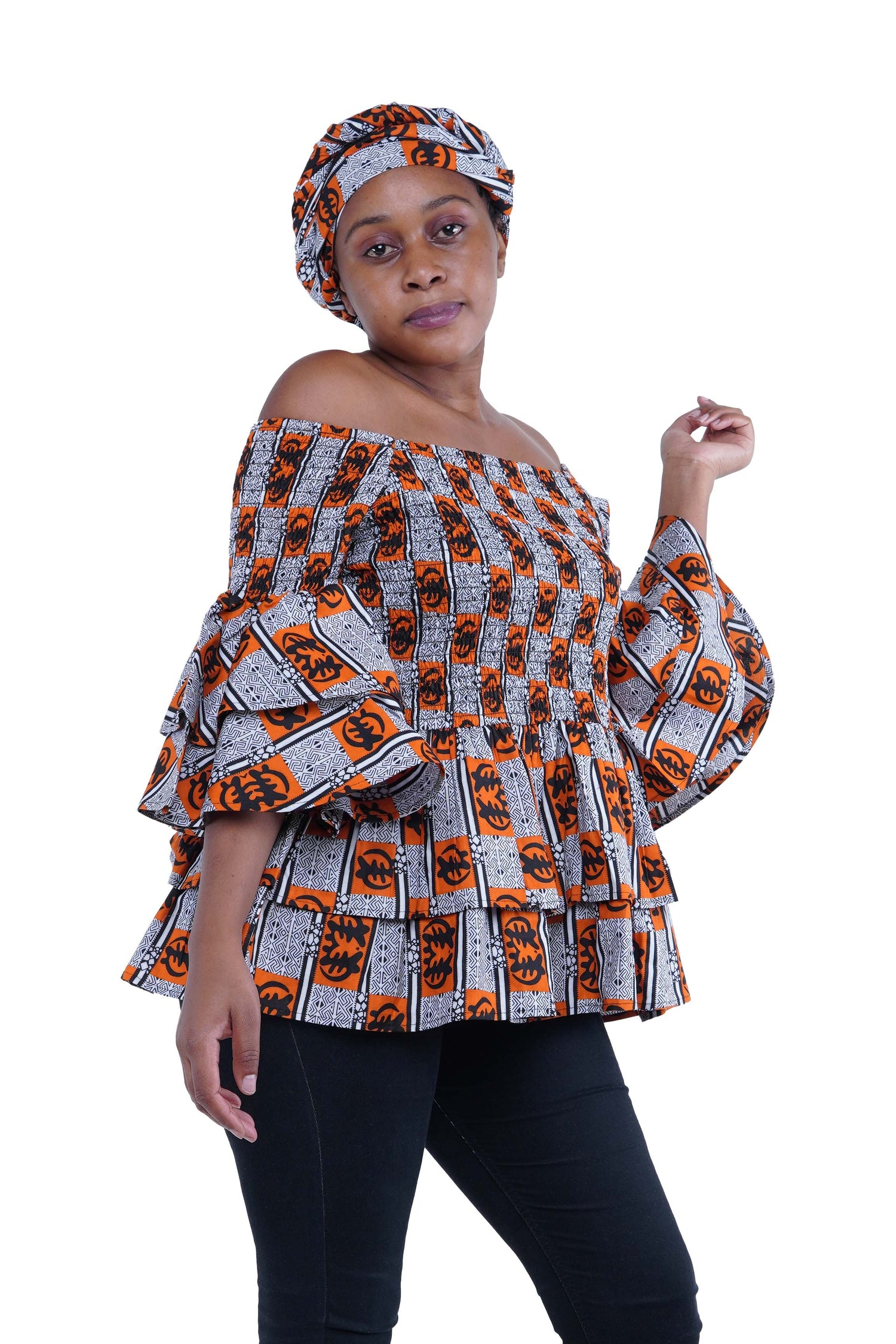 African Double Layer Smocked Top