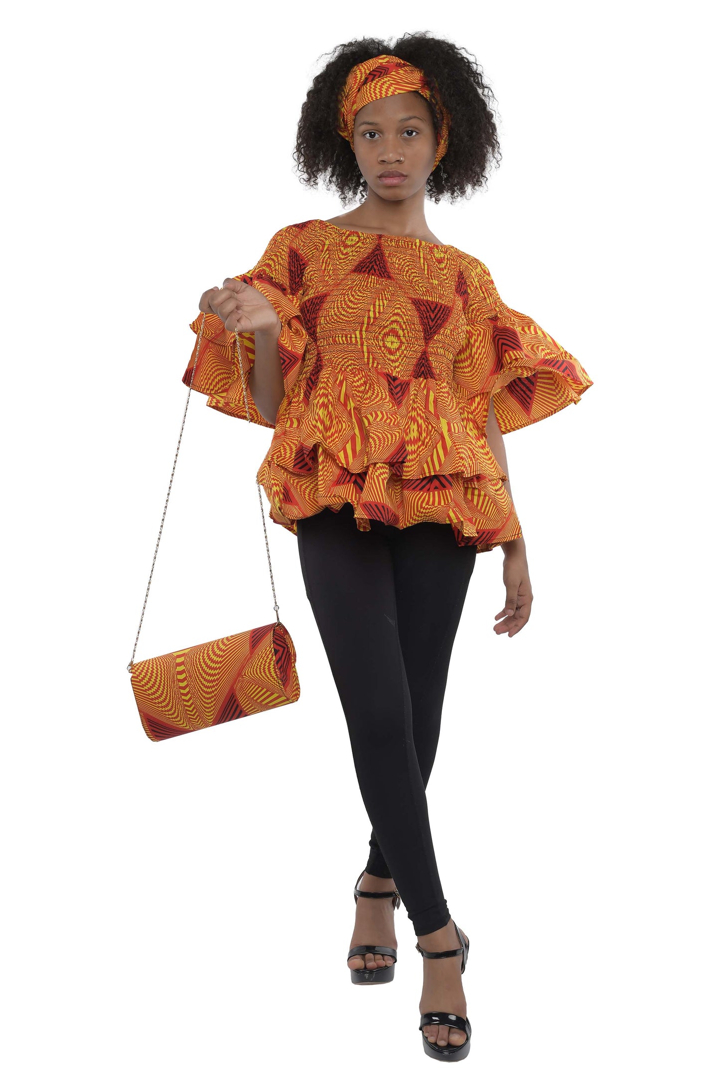 African Double Layer Smoked Top & Handbag set