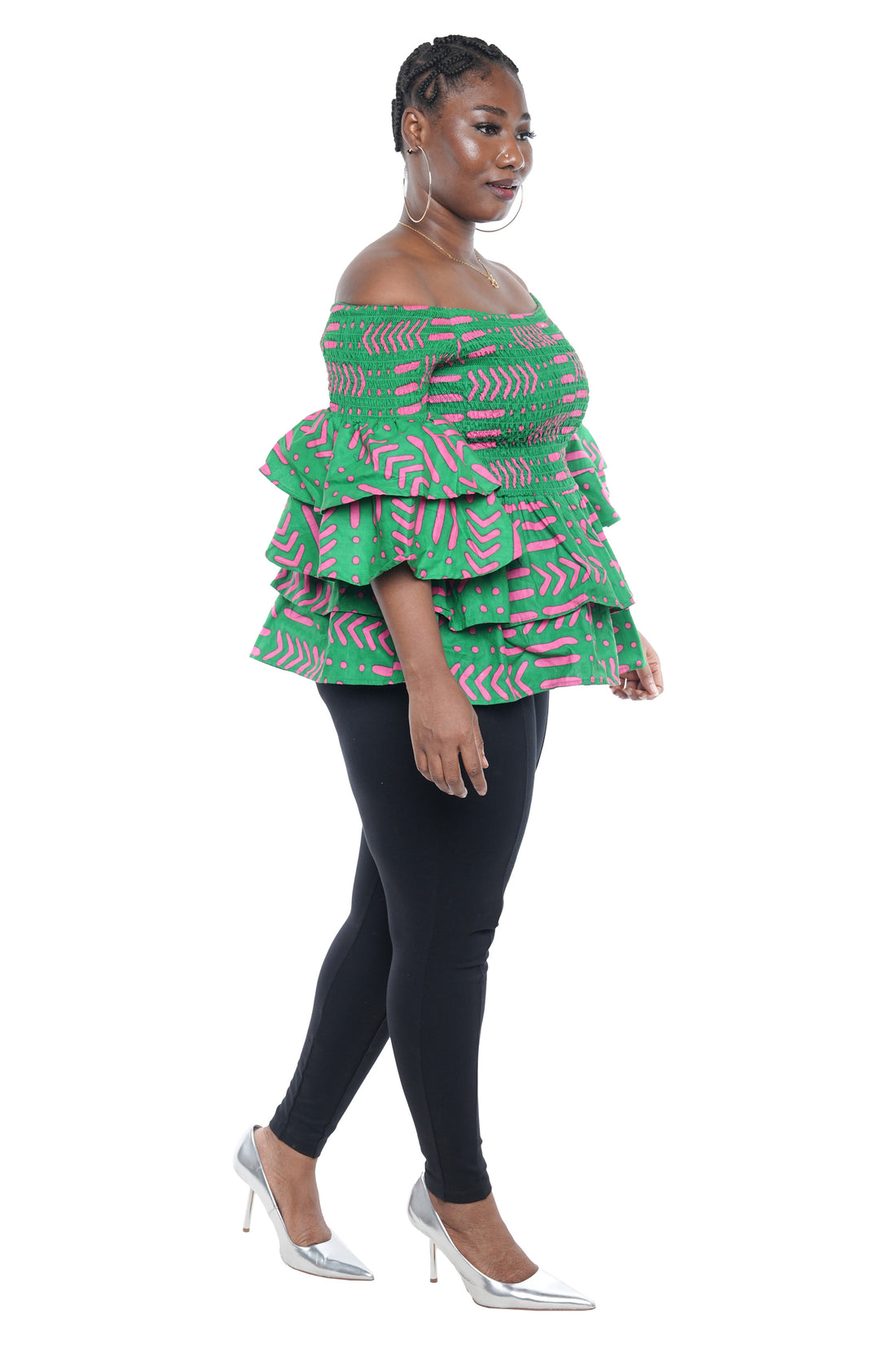 African Smocked Off Shoulder Blouse, Dashiki Afrocentric Attire, 100% Cotton