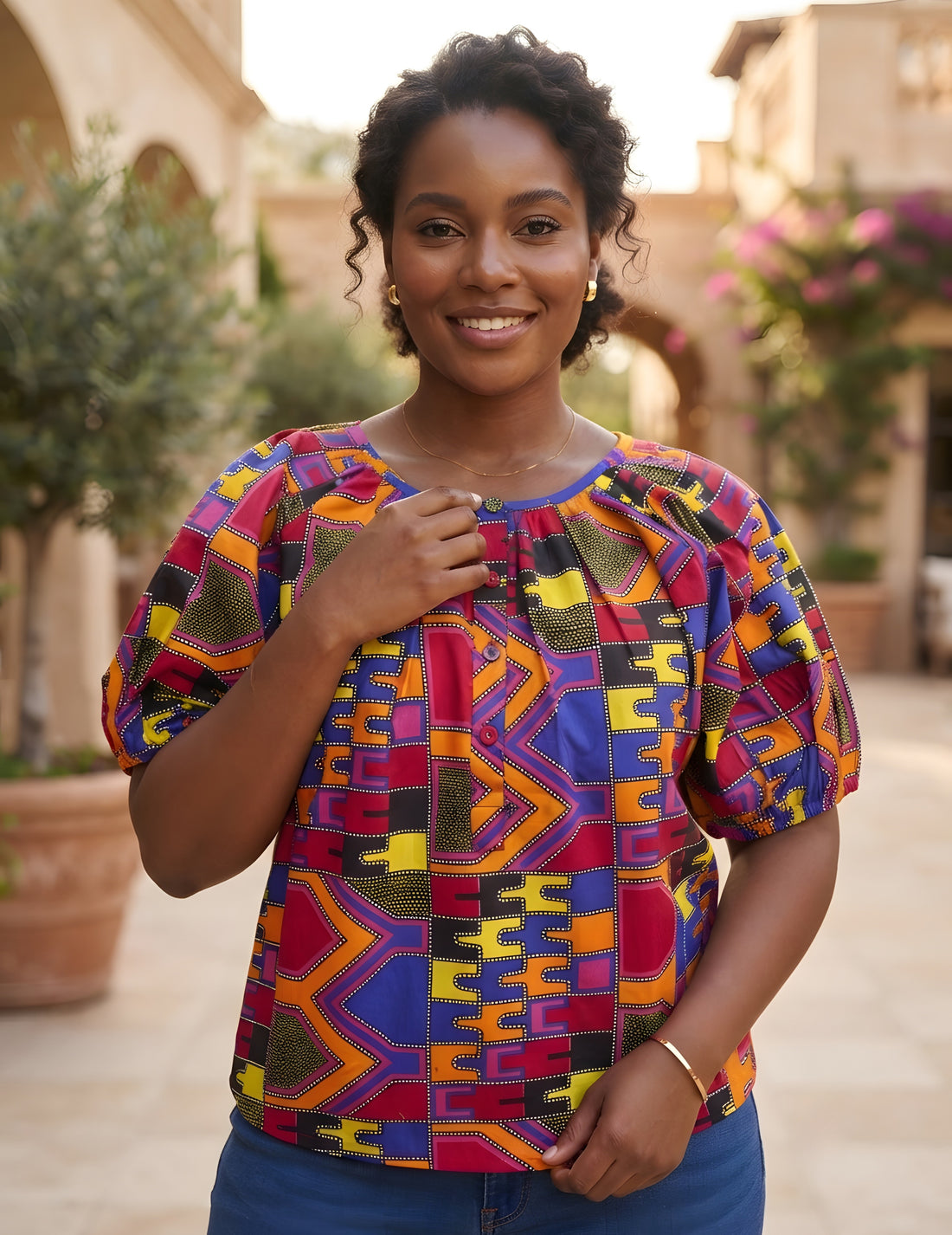 Women’s Button-Front Short Sleeve Top – One Size &amp; Plus Size