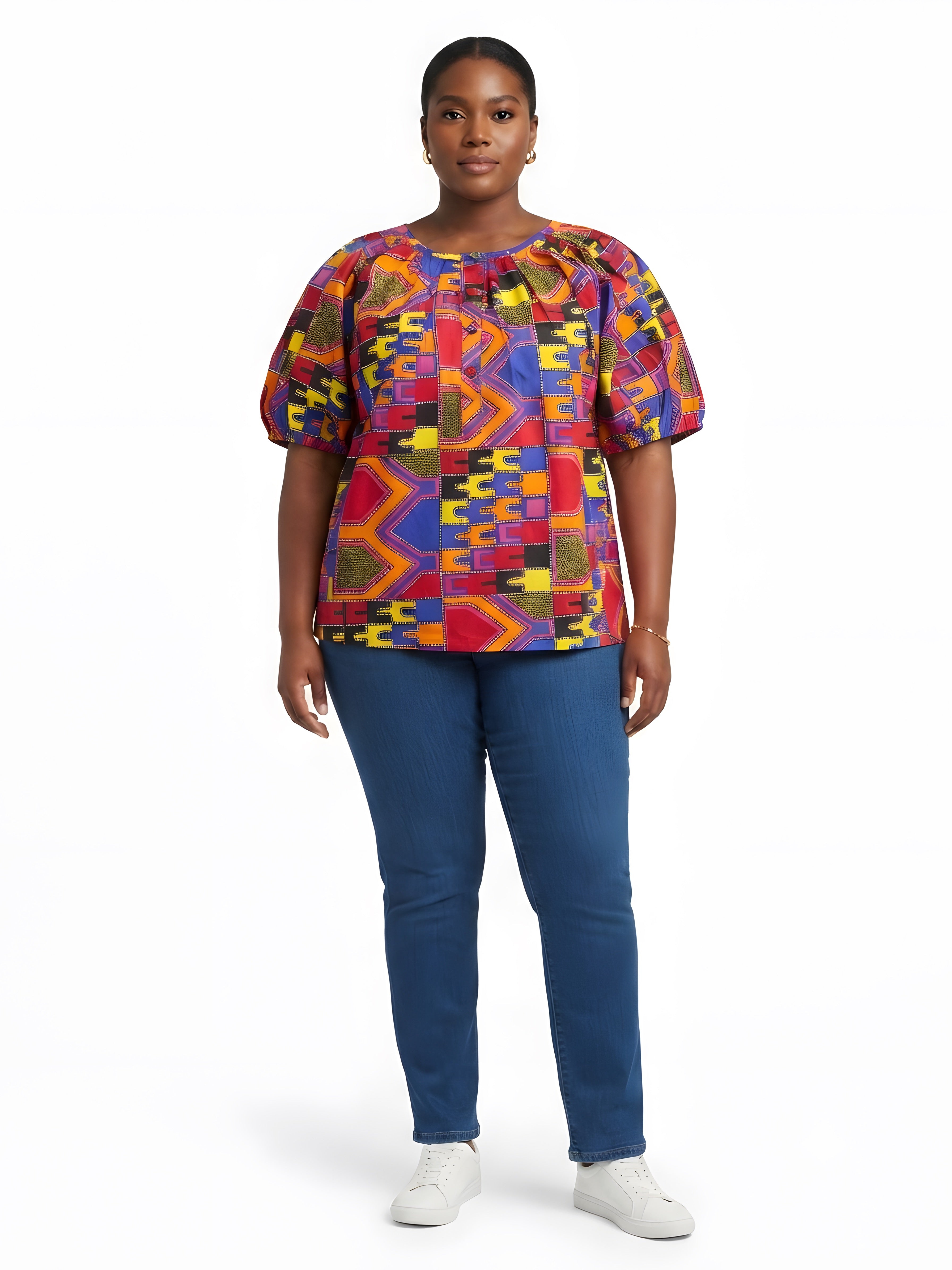 Women’s Button-Front Short Sleeve Top – One Size &amp; Plus Size