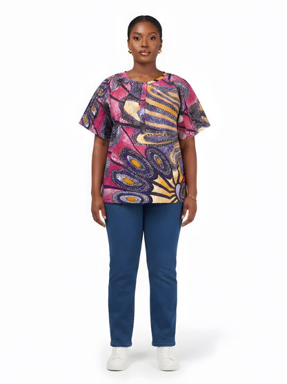 Women’s Button-Front Short Sleeve Top – One Size &amp; Plus Size
