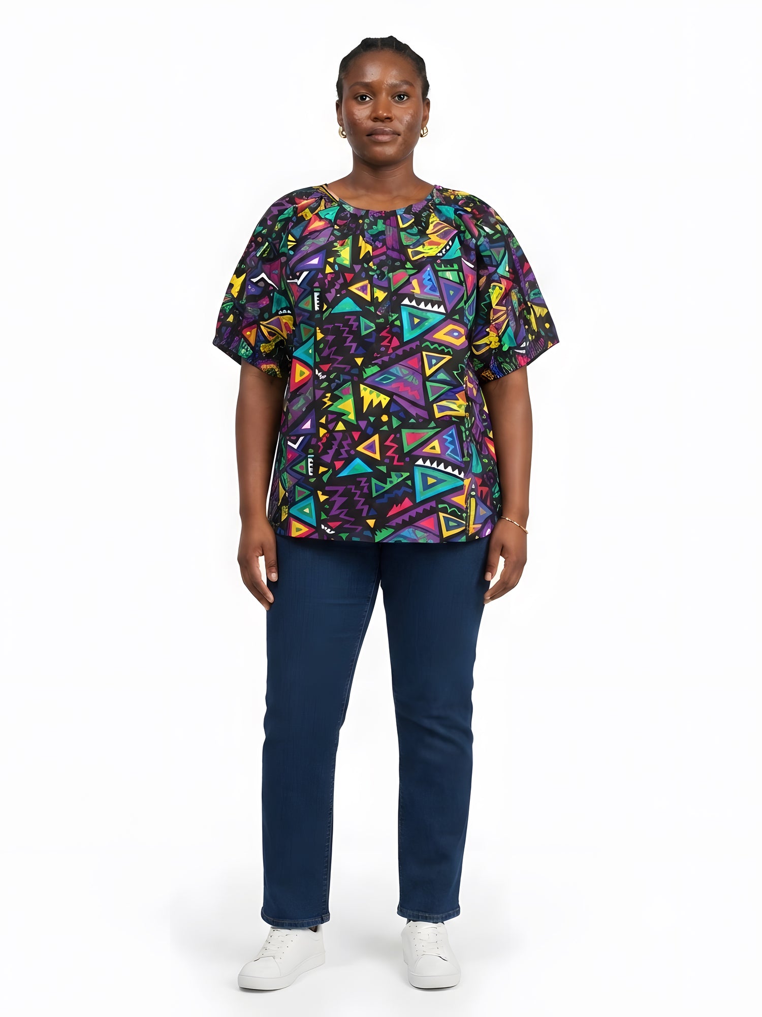 Women’s Button-Front Short Sleeve Top – One Size &amp; Plus Size