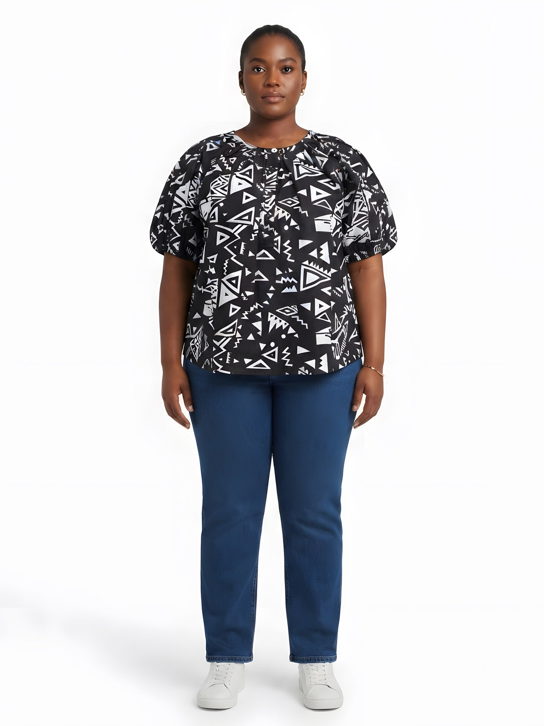 Women’s Button-Front Short Sleeve Top – One Size &amp; Plus Size