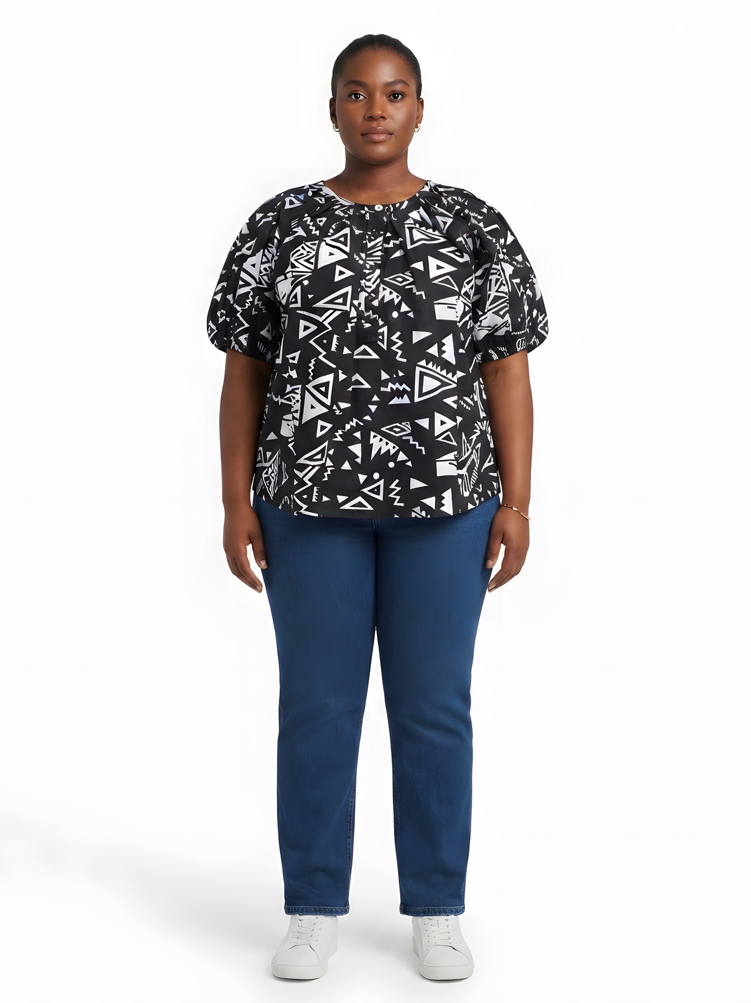 Women’s Button-Front Short Sleeve Top – One Size &amp; Plus Size