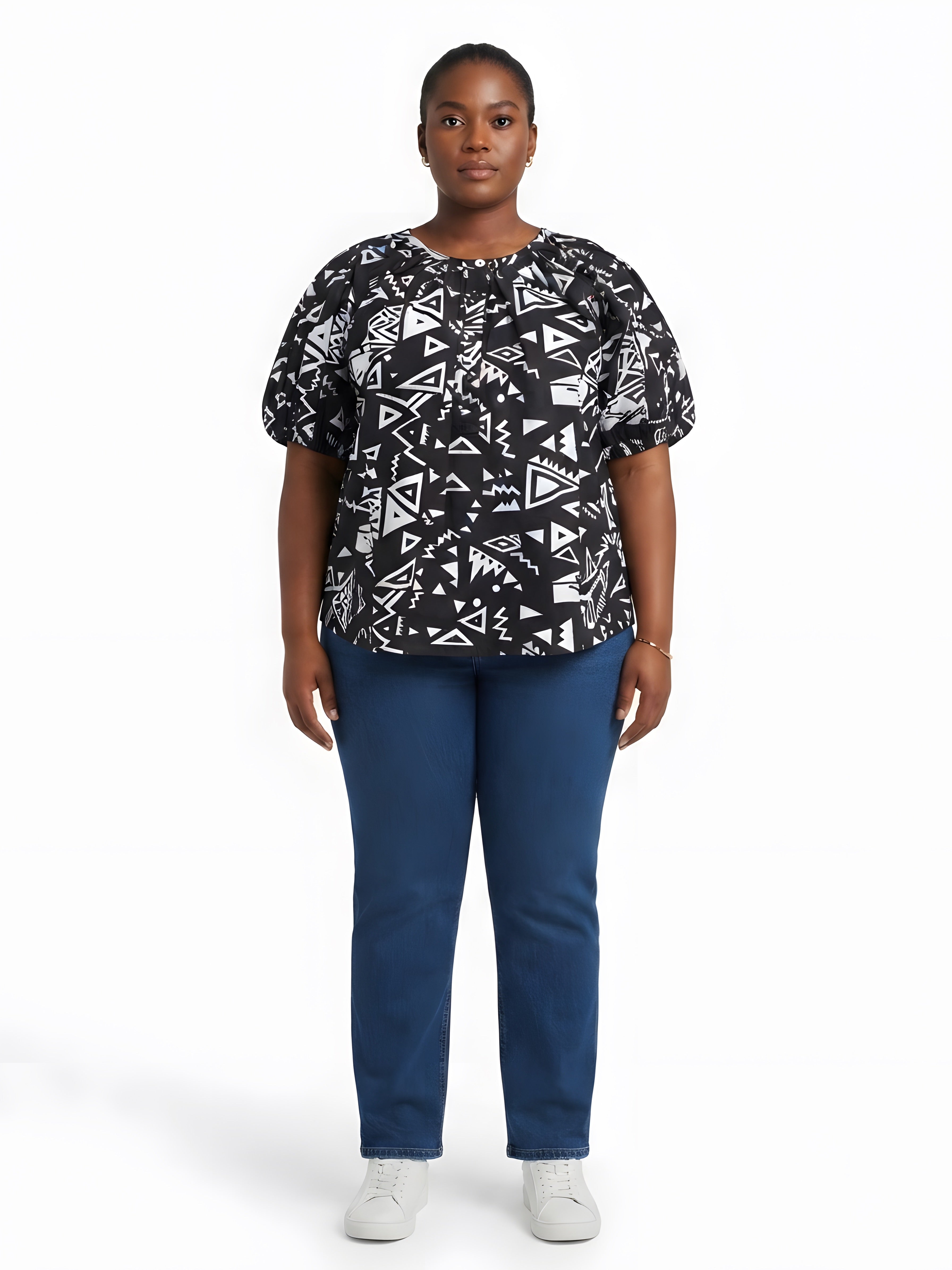 Women’s Button-Front Short Sleeve Top – One Size &amp; Plus Size