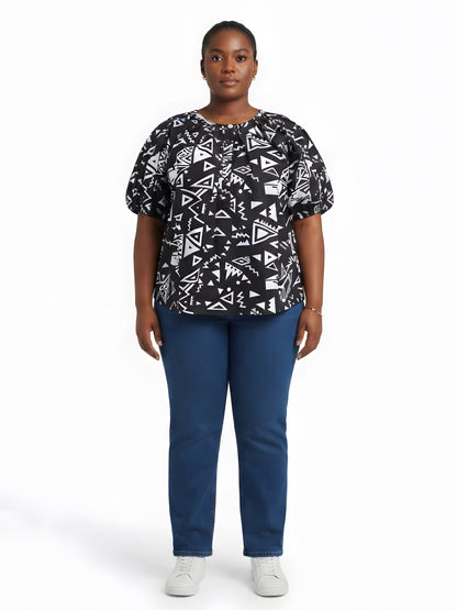 Women’s Button-Front Short Sleeve Top – One Size &amp; Plus Size