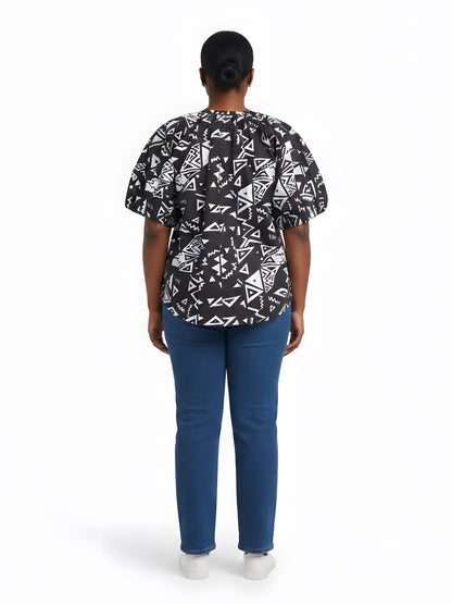 Women’s Button-Front Short Sleeve Top – One Size &amp; Plus Size