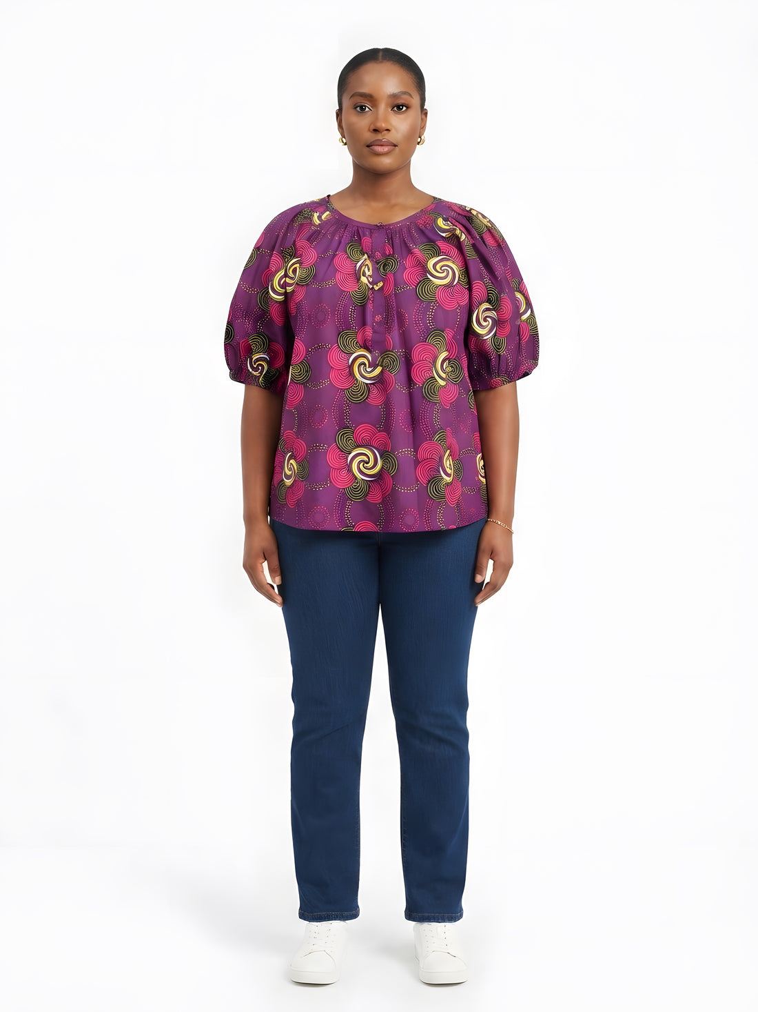 Women’s Button-Front Short Sleeve Top – One Size &amp; Plus Size