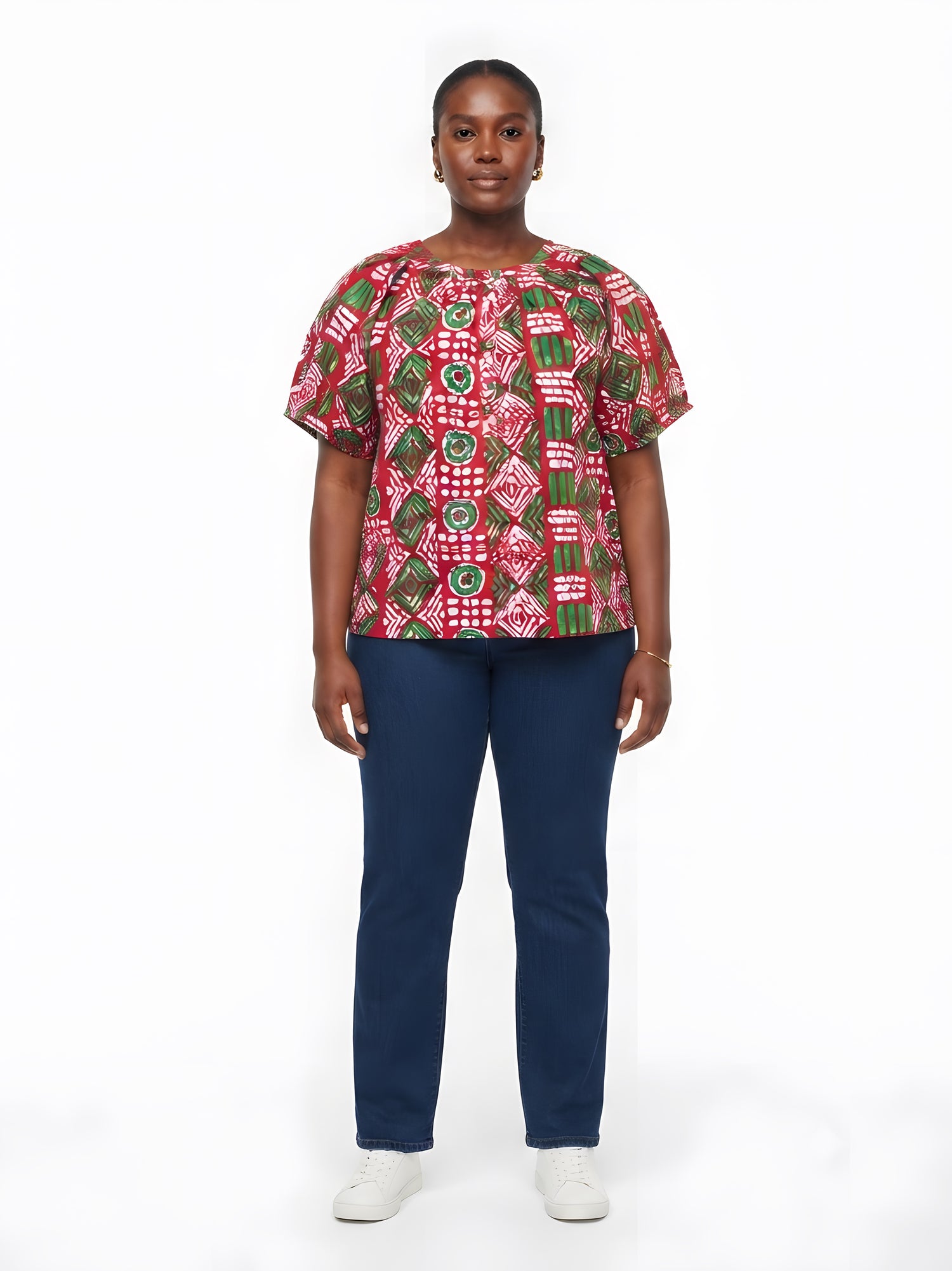 Women’s Button-Front Short Sleeve Top – One Size &amp; Plus Size