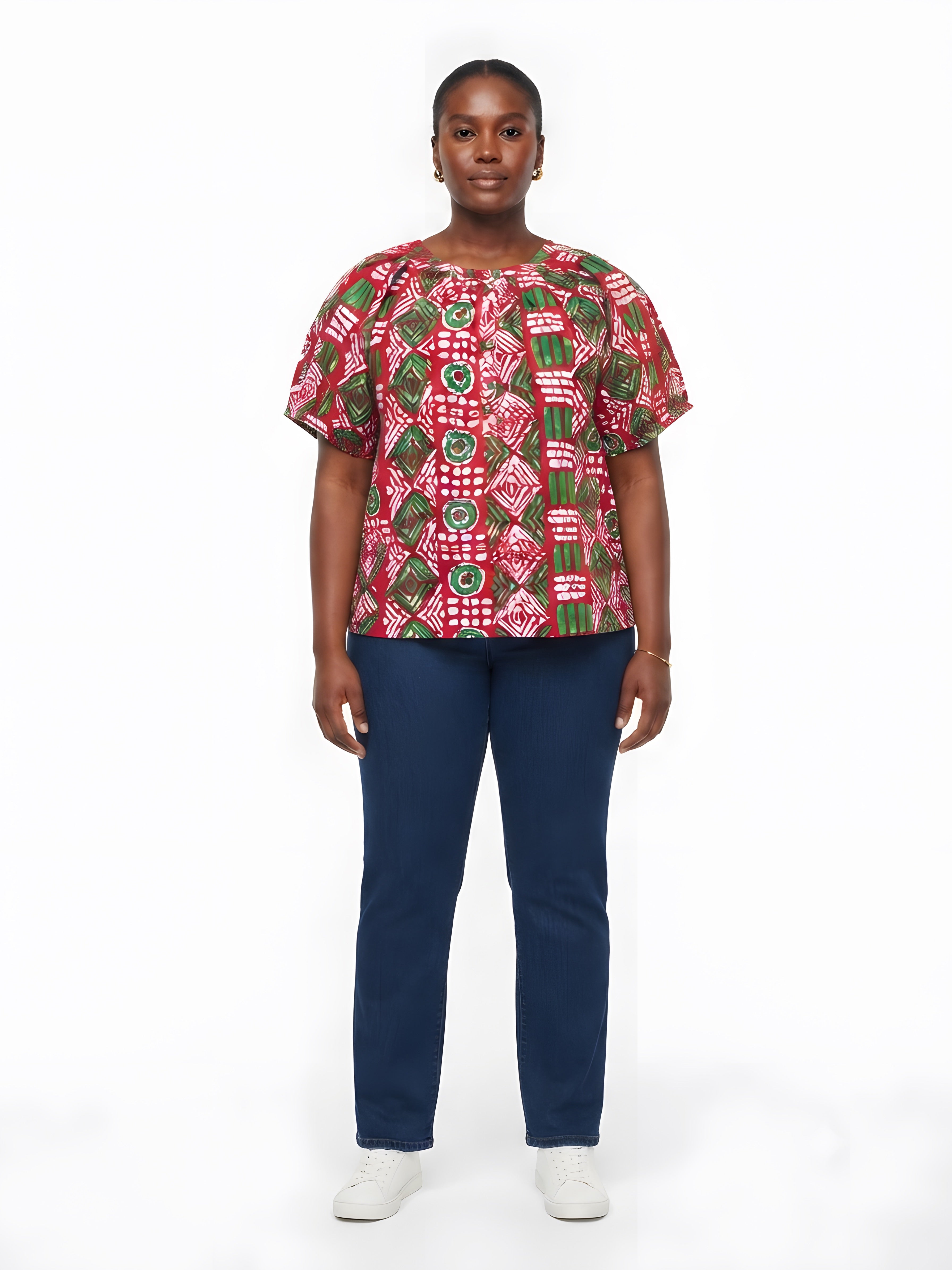 Women’s Button-Front Short Sleeve Top – One Size &amp; Plus Size