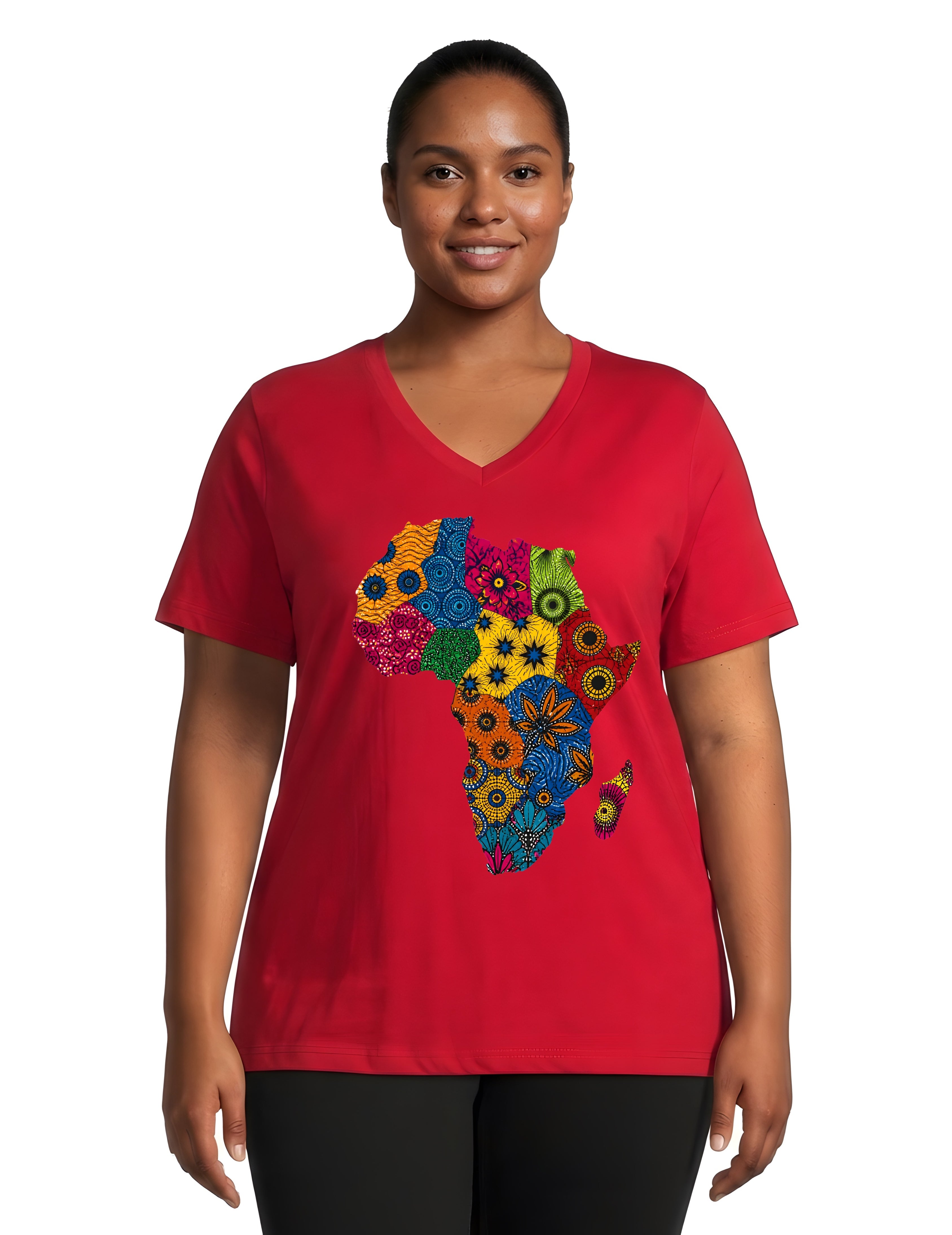 Africa Map Graphic V-Neck T-Shirt for Women