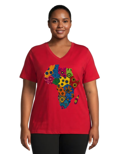 Africa Map Graphic V-Neck T-Shirt for Women