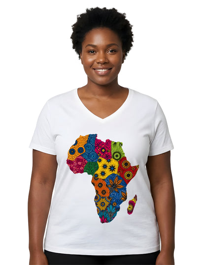 Africa Map Graphic V-Neck T-Shirt for Women