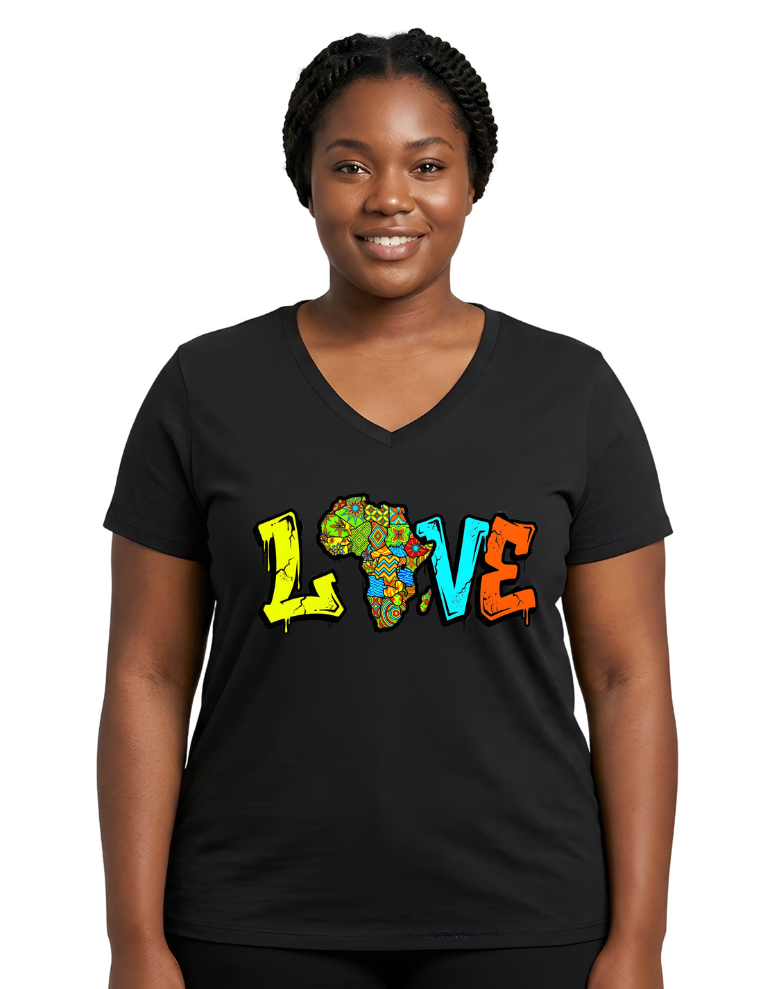 African Map Love Graphic V-Neck T-Shirt for Women