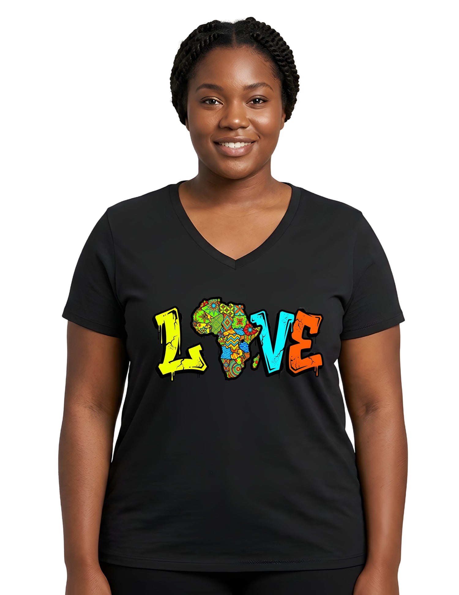 African Map Love Graphic V-Neck T-Shirt for Women