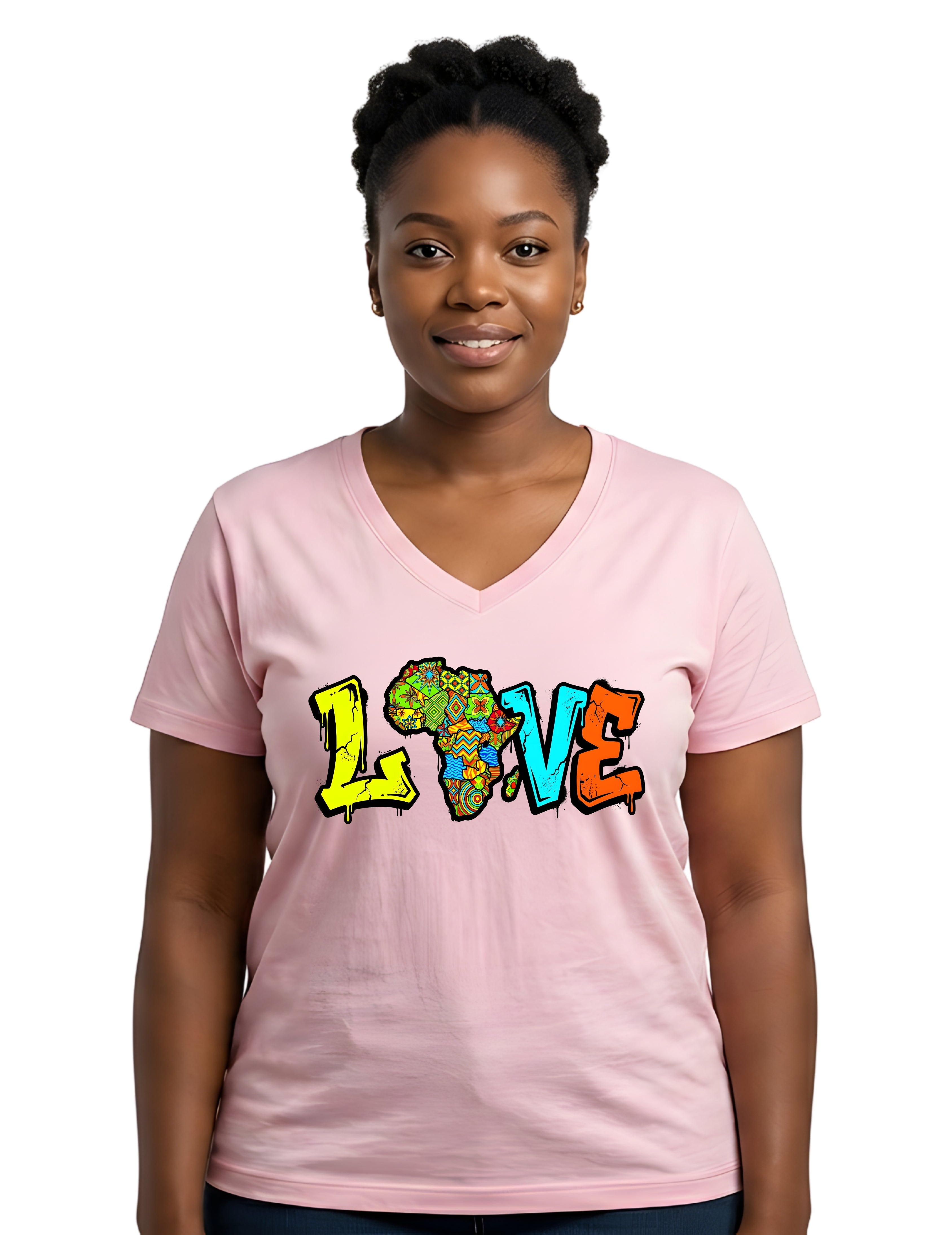 African Map Love Graphic V-Neck T-Shirt for Women