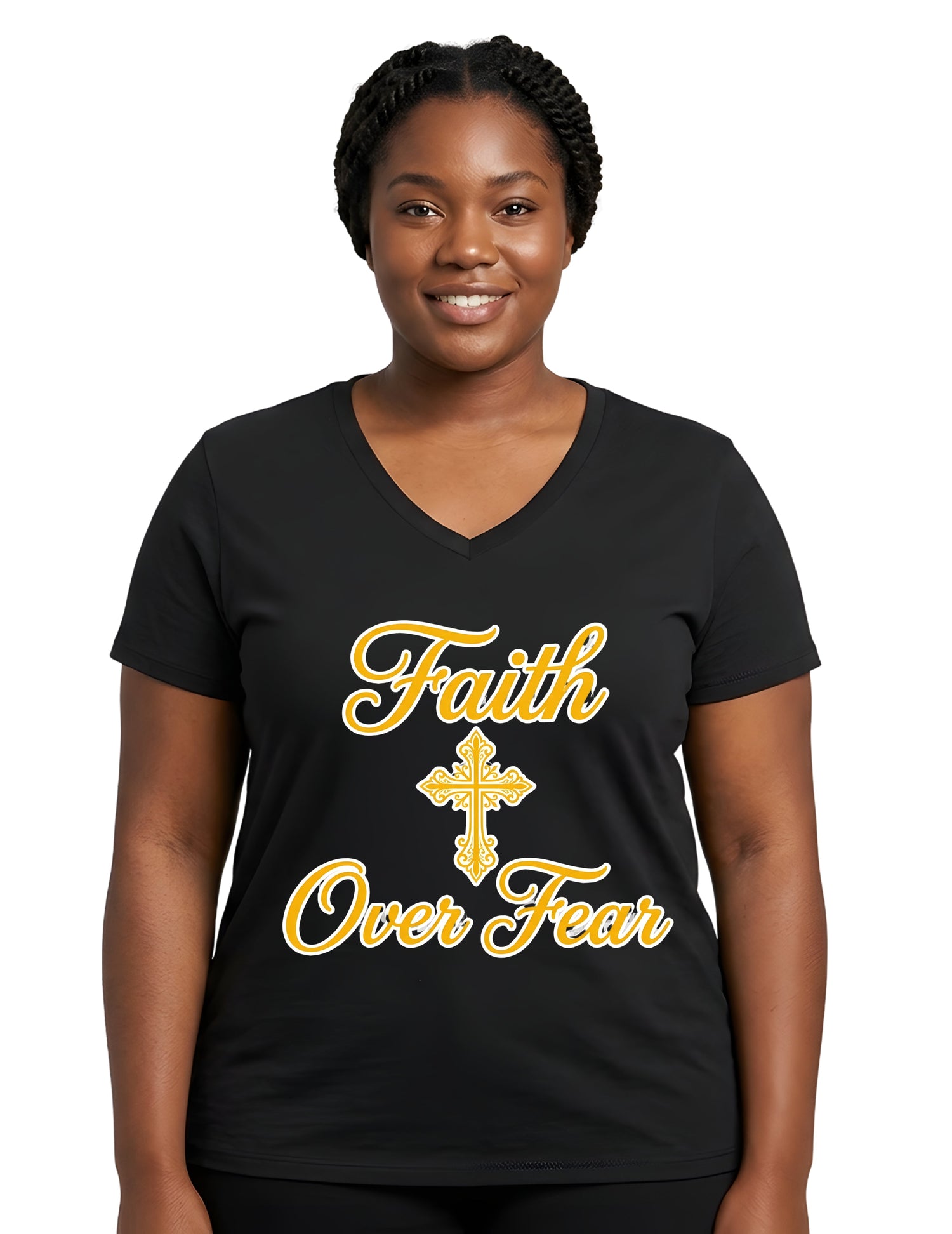 Faith Over Fear Graphic V-Neck T-Shirt for Women