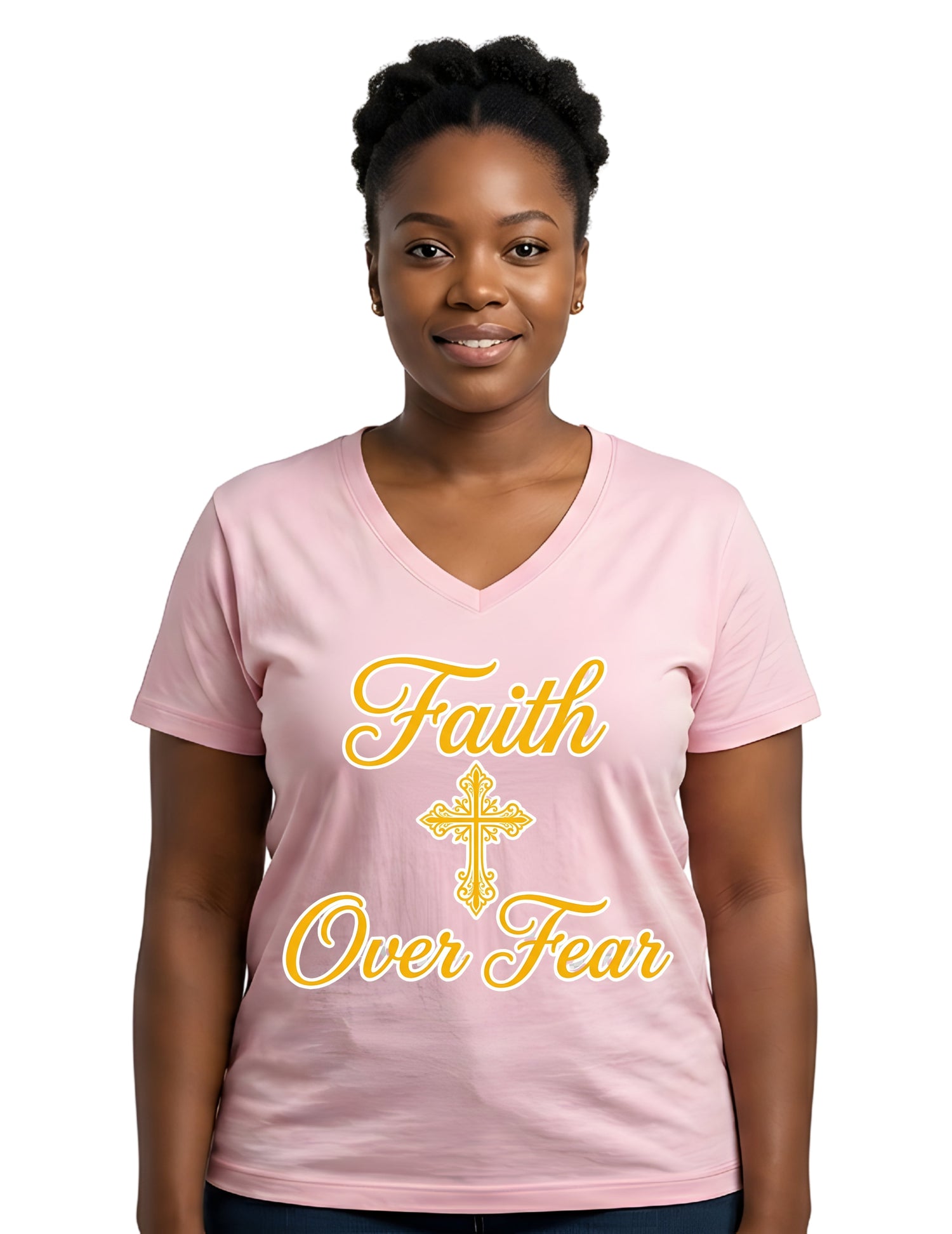 Faith Over Fear Graphic V-Neck T-Shirt for Women