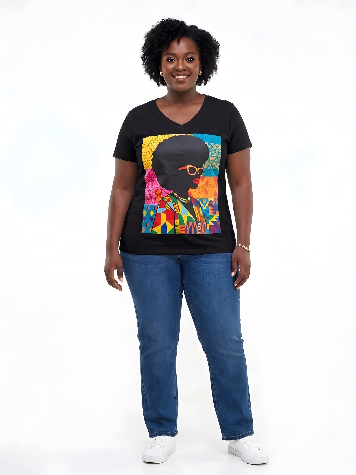 African Queen Graphic V-Neck T-Shirt for Women