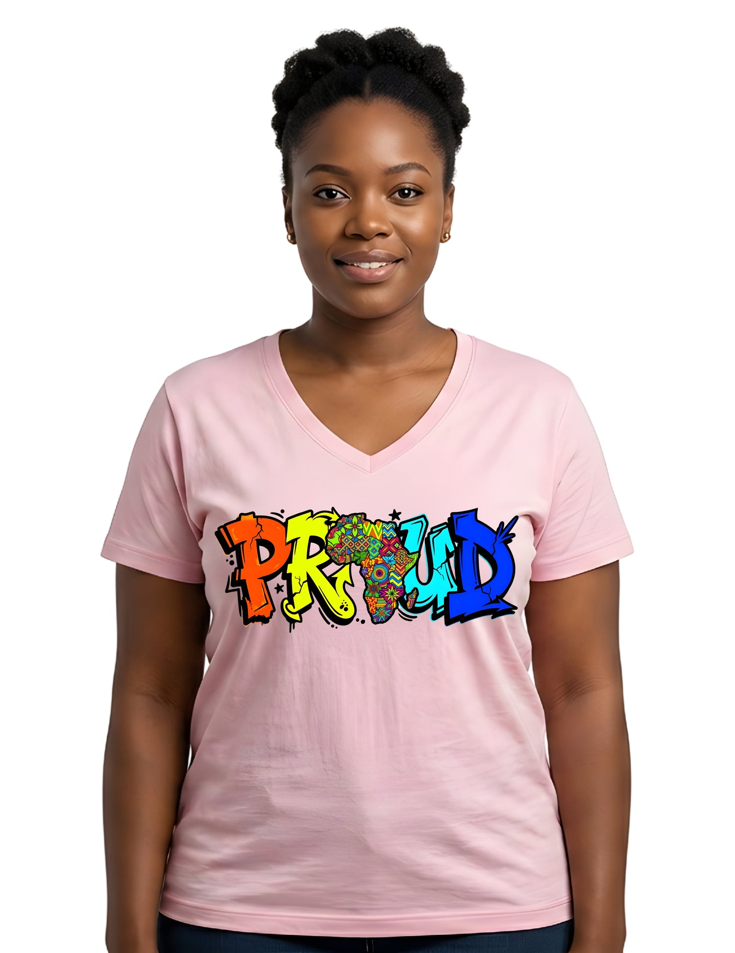 Africa Map Proud Graphic V-Neck T-Shirt for Women