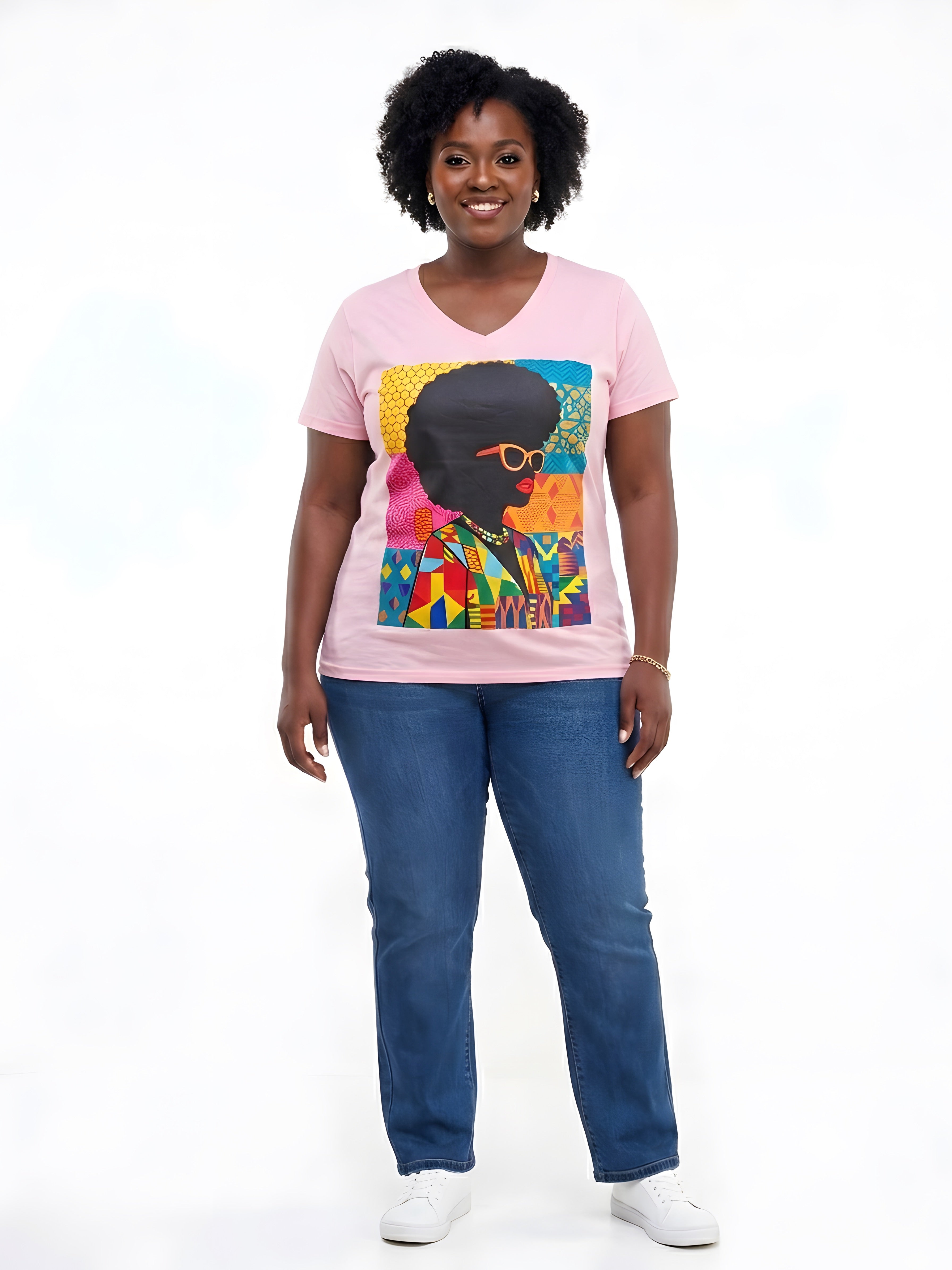 African Queen Graphic V-Neck T-Shirt for Women