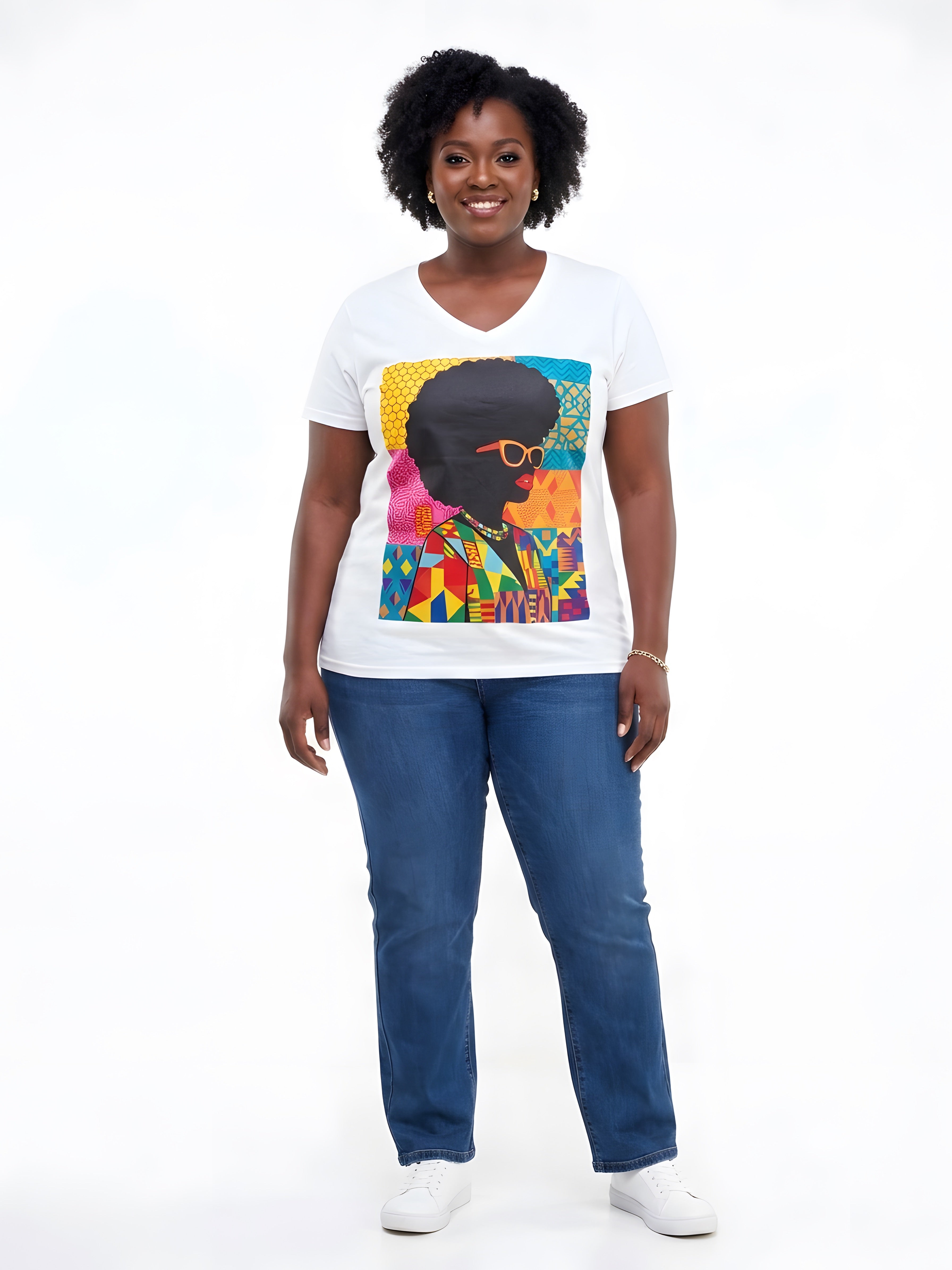 African Queen Graphic V-Neck T-Shirt for Women