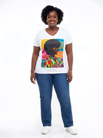 African Queen Graphic V-Neck T-Shirt for Women