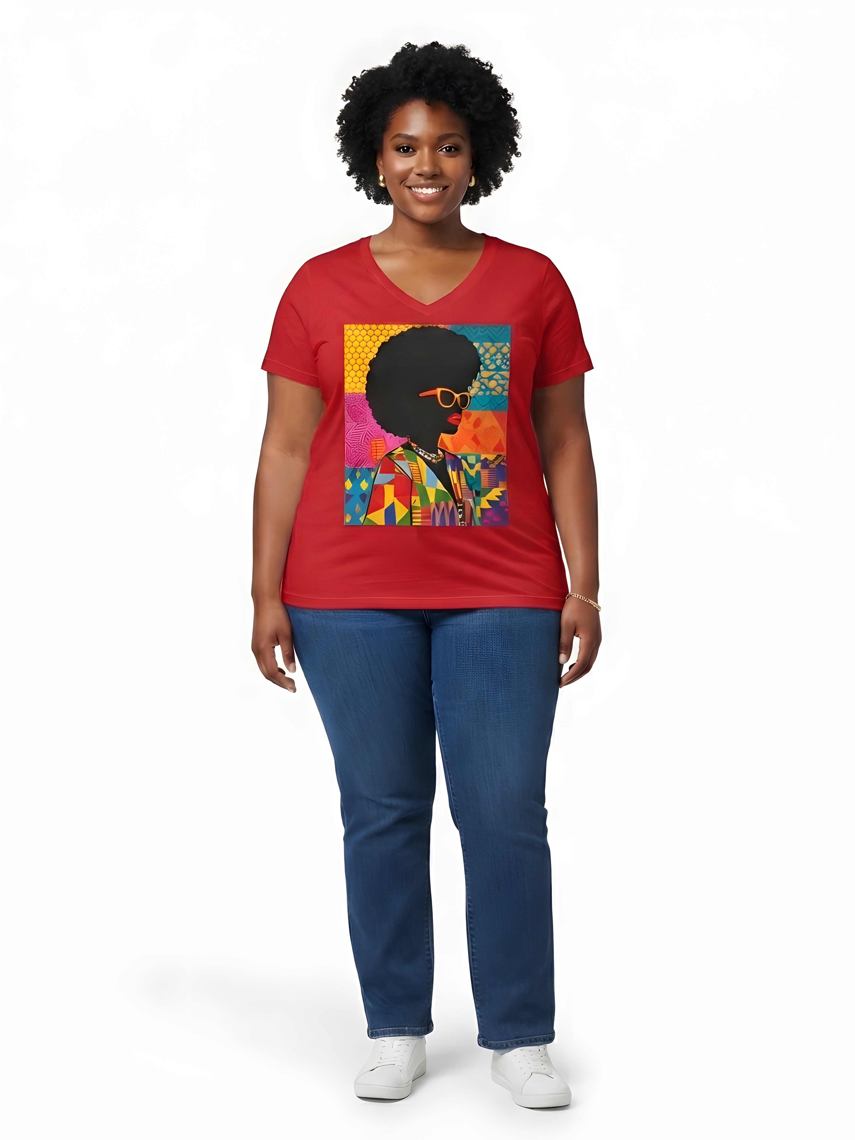 African Queen Graphic V-Neck T-Shirt for Women