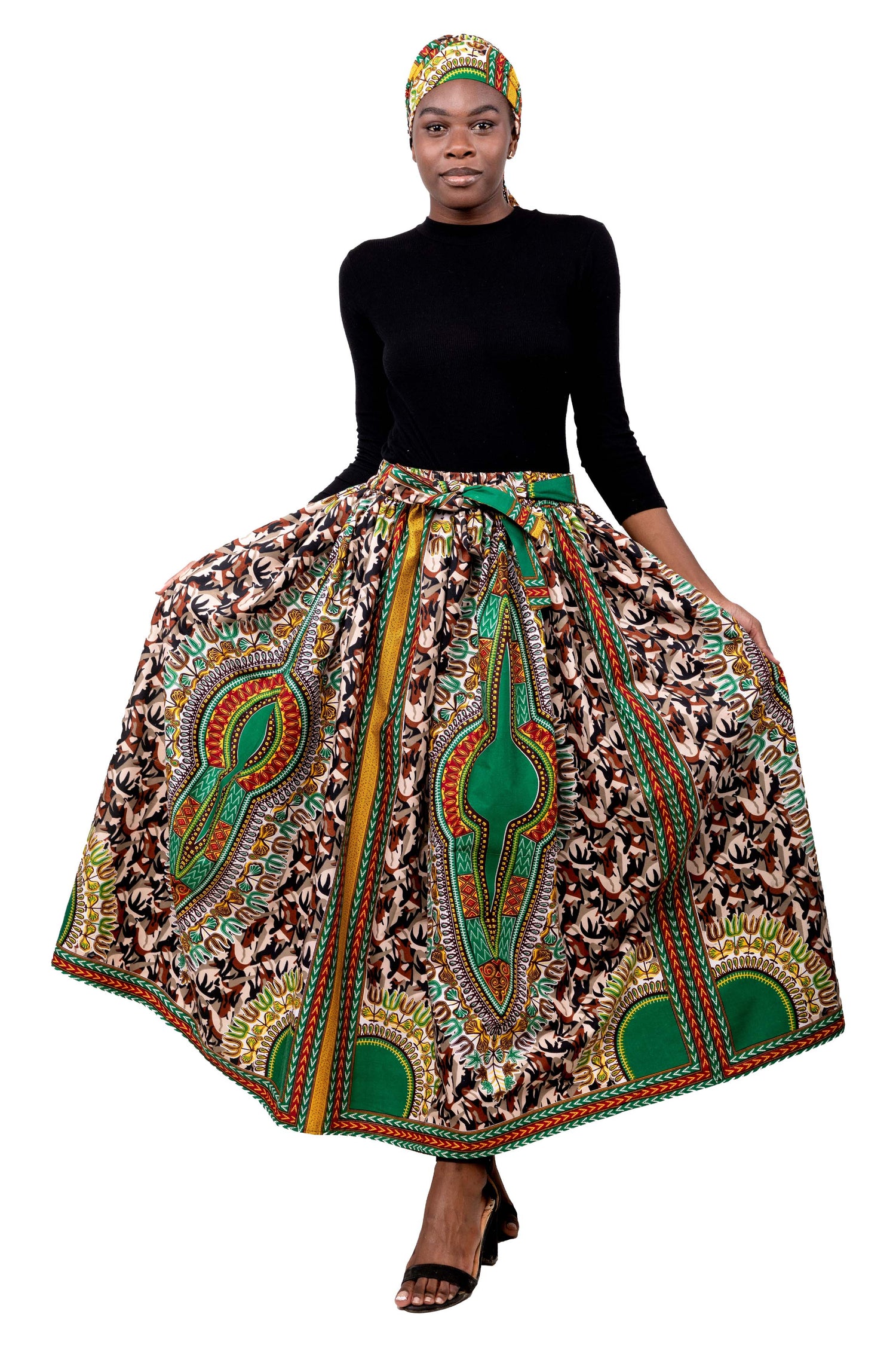 Dashiki Camouflage Long Maxi Skirt