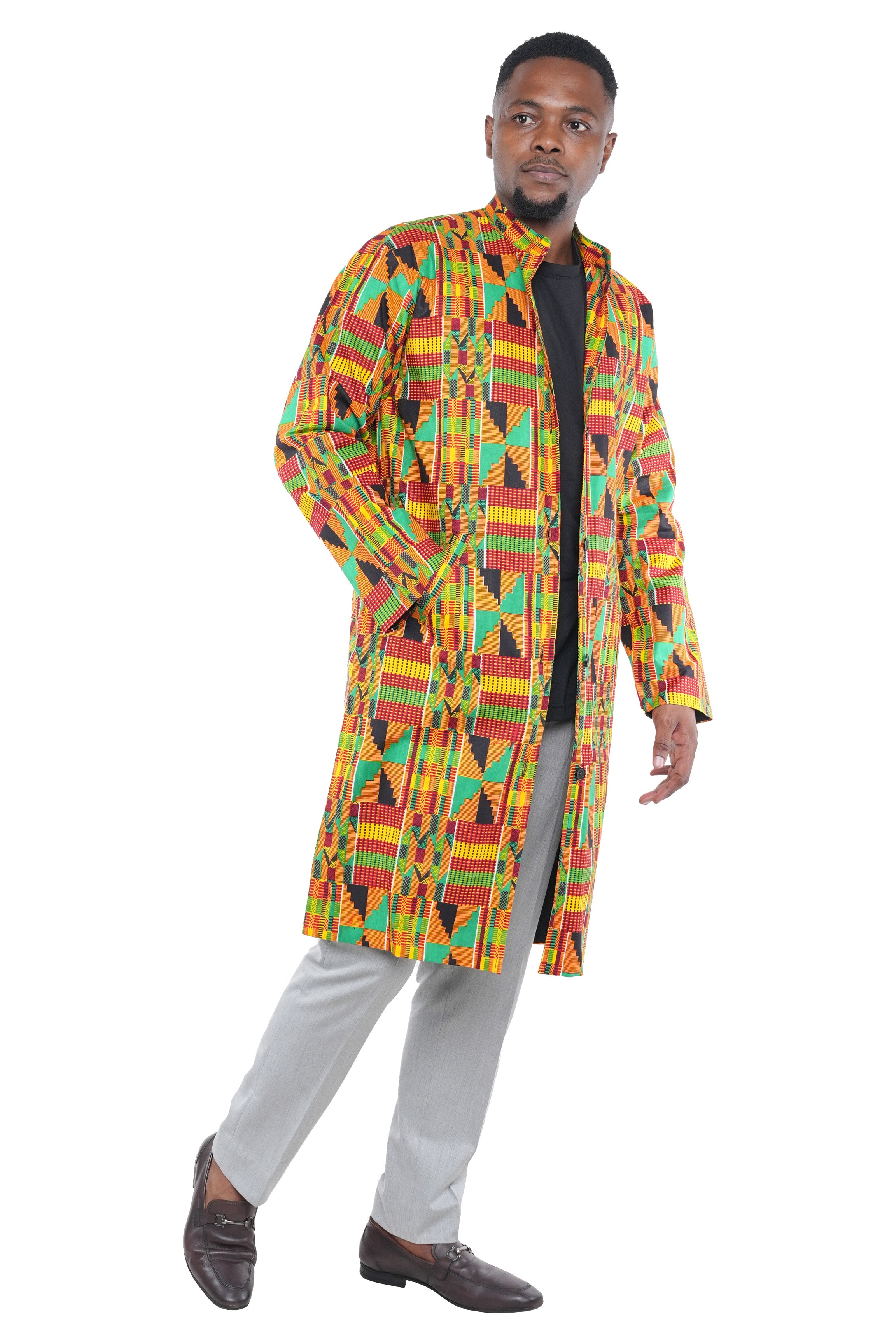 African Kente print trench coat for men 100% cotton lined