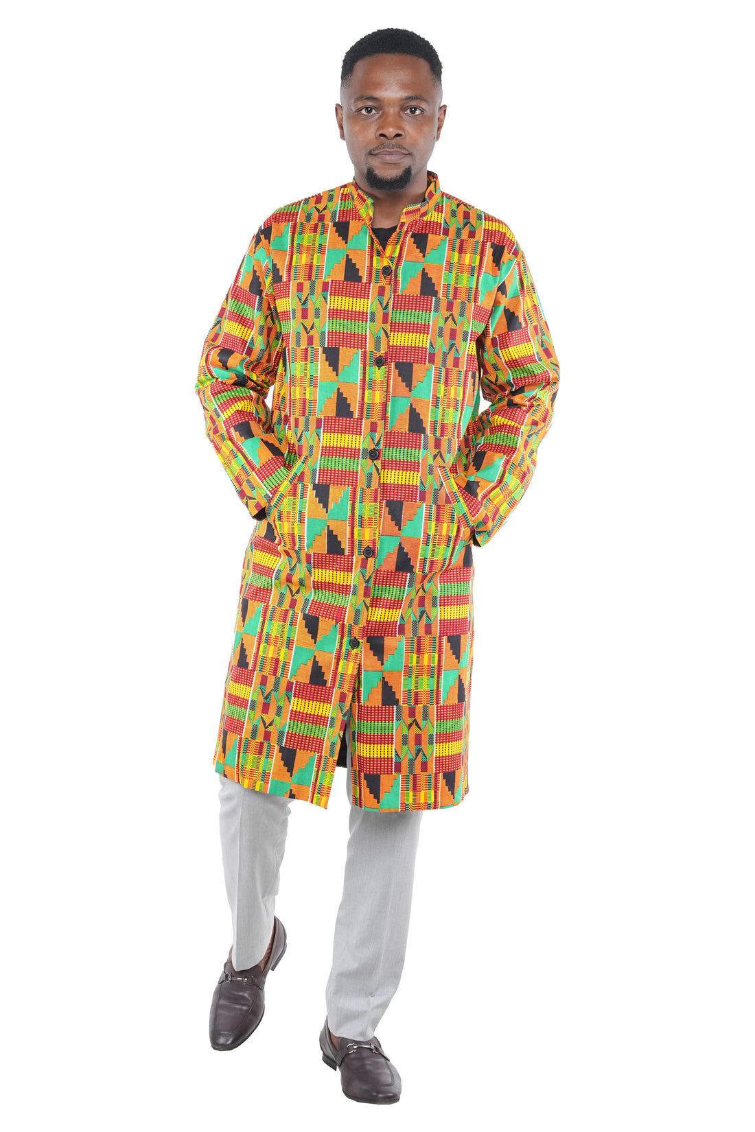 African Kente print trench coat for men 100% cotton lined