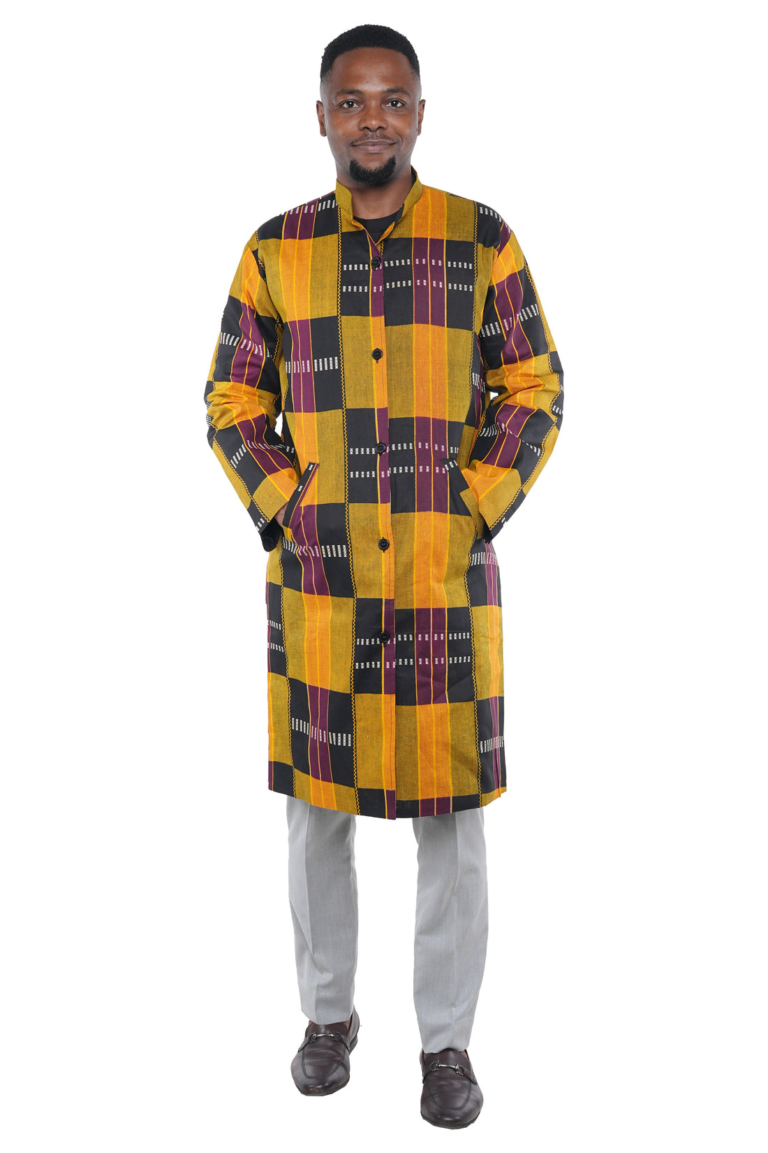 African Kente print trench coat for men 100% cotton lined