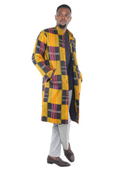 African Kente print trench coat for men 100% cotton lined