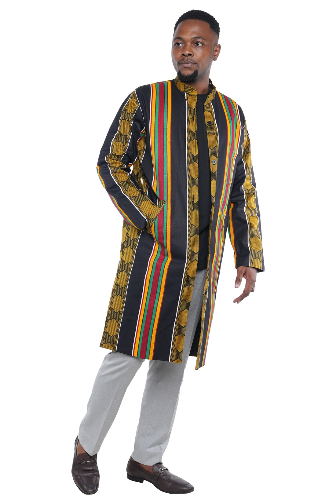 African Kente print trench coat for men 100% cotton lined