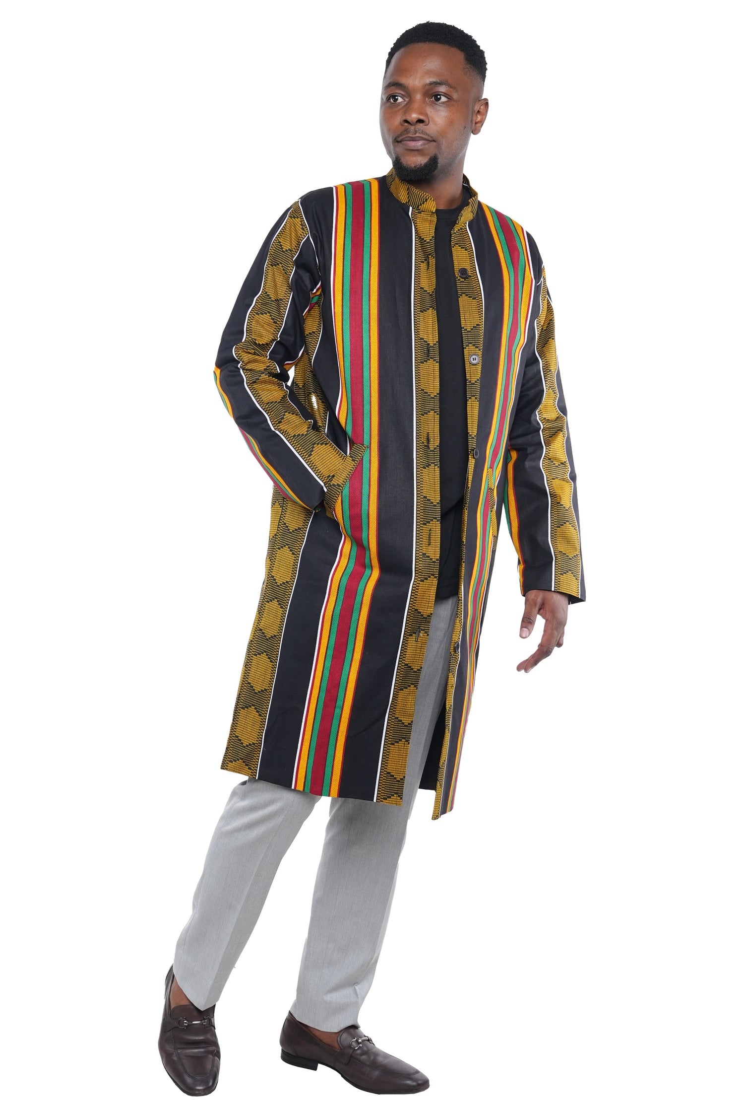 African Kente print trench coat for men 100% cotton lined