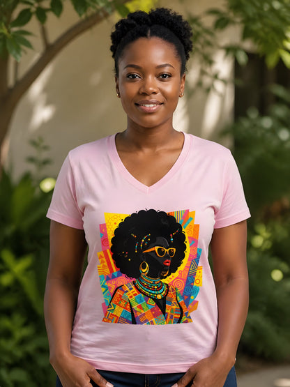 African Queen Graphic V-Neck T-Shirt for Women
