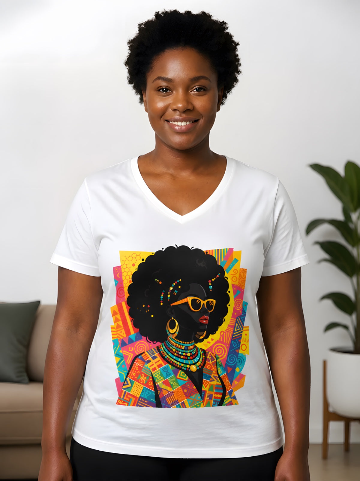 African Queen Graphic V-Neck T-Shirt for Women
